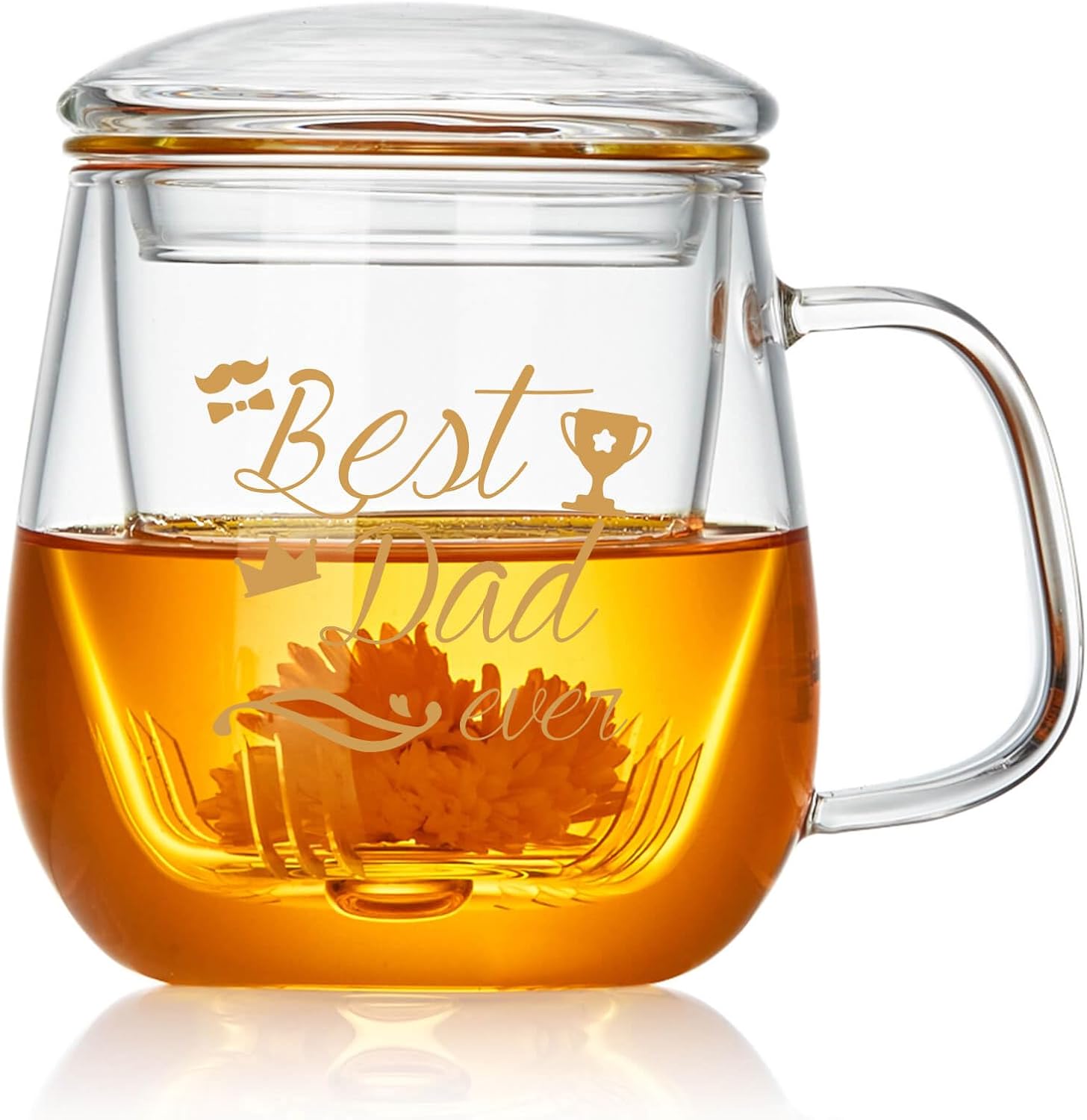 Glass Tea Cup 17.6oz, “Best Dad Ever” Fathers Day Cup with Gift Box, Gifts Mug for Dad, Glass Mug Teacup, Tea Cups for Dad Birthday, Perfect for Grandpa & Son.