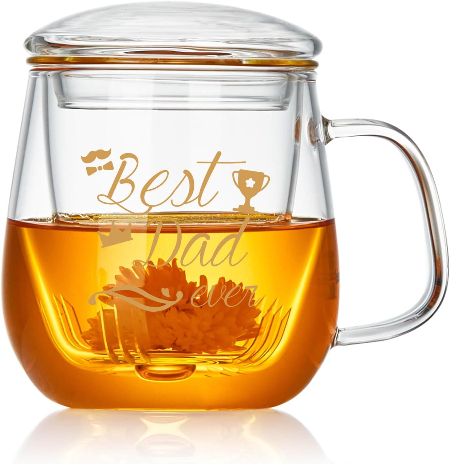 Glass Tea Cup 17.6oz, โBest Dad Everโ Fathers Day Cup with Gift Box, Gifts Mug for Dad, Glass Mug Teacup, Tea Cups for Dad Birthday, Perfect for Grandpa & Son.