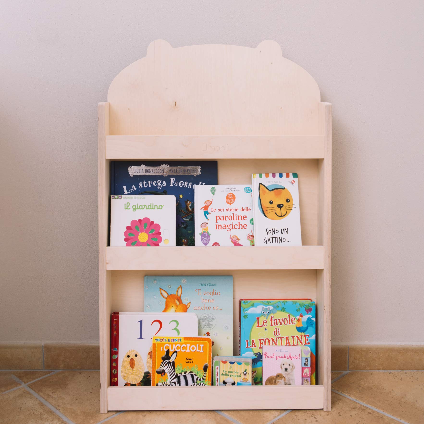 Dotty by Libreria montessoriana per Bambini in Legno | Scaffali a 3 Altezze | Libreria Frontale educativa | Progettata da esperti educatori | Prodotta in Toscana, Legno Naturale, Casetta