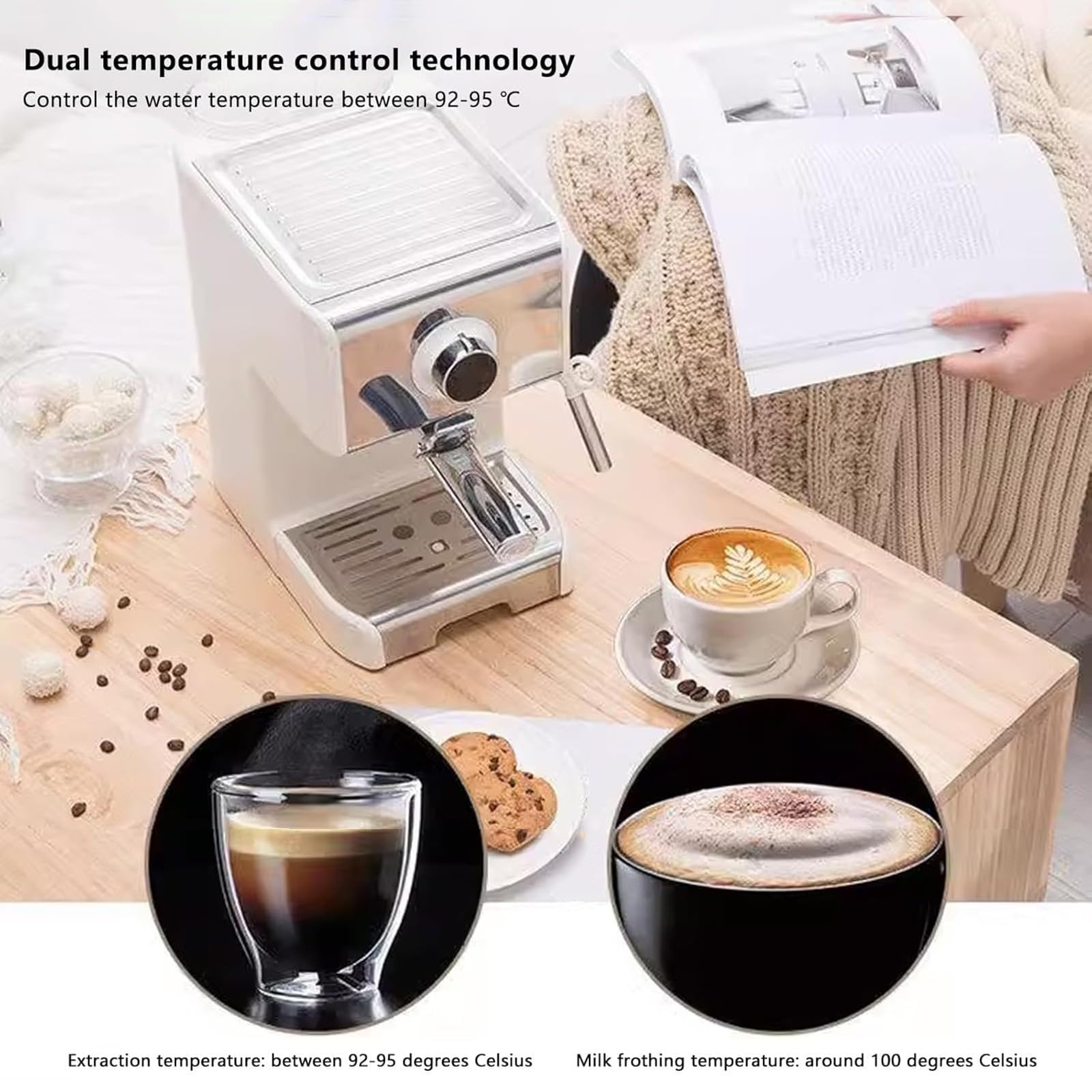 Máquina automática de espumado de agua hirviendo a vapor de 220 V, máquina de espresso con bomba de 20 bares, tanque de agua de 1,2 L y vaporizador de leche, para capuchino y café con leche