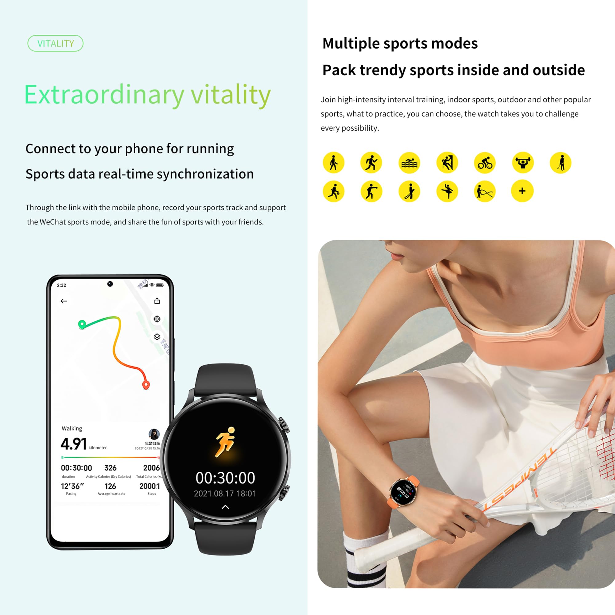 Smartwatch Inteligentny Zegarek Męski z Połączeniami, 1,39" Wodoodporny Smart Watch Sportowy Krokometr Pulsometr Ciśnienie Bransoletka Aktywność Cyfrowy Zegarek dla IOS Android (czarny)