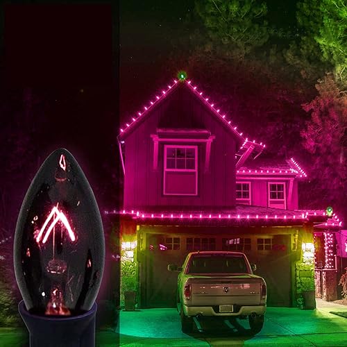 Miniatura 36 de C7 Luces de Navidad rojas y verdes de 25 pies para decoración de Navidad al aire libre con 27 bombillas de cerámica rojas y verdes, luces de Navidad