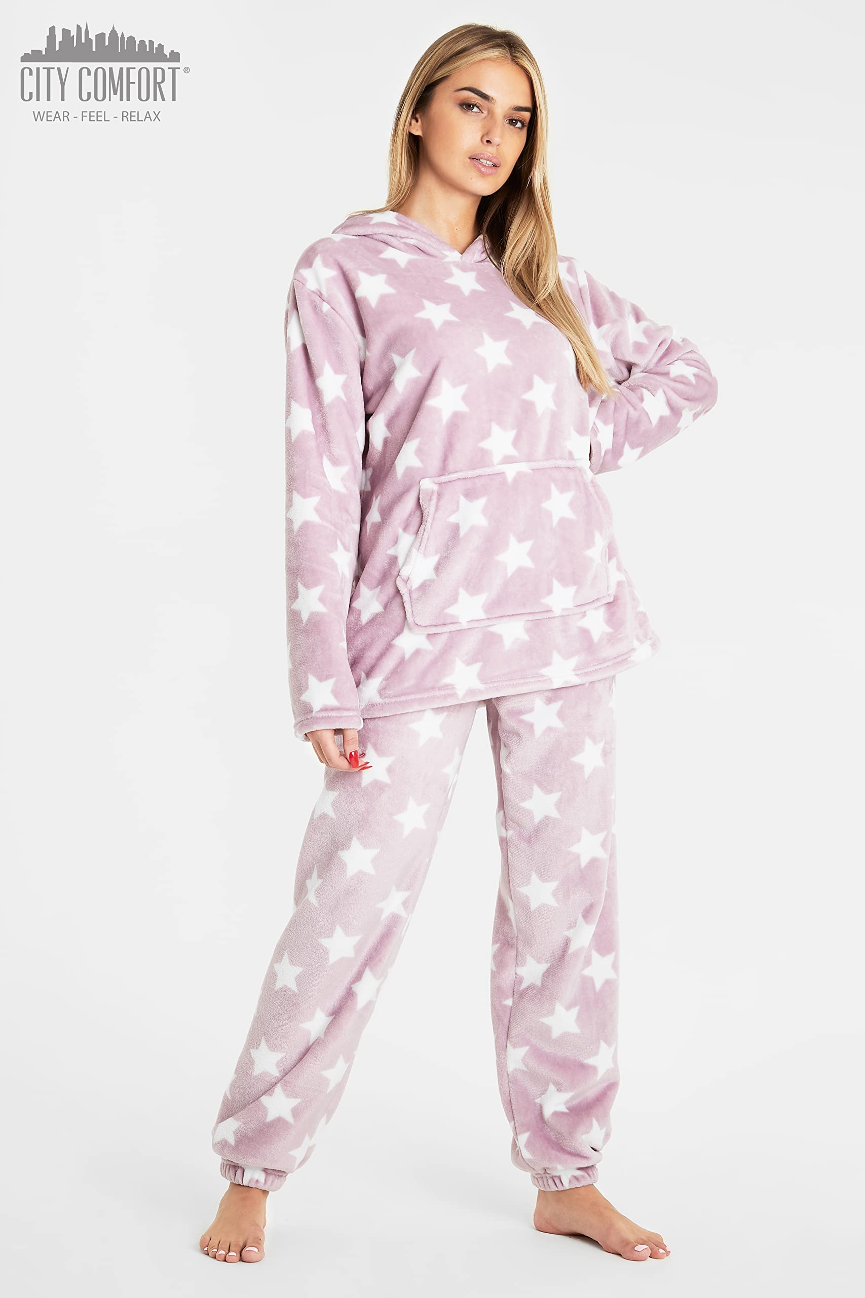 CityComfort Set Pigiama Donna Invernale in Pile, Pigiami con Cappuccio, 2 Pz Abbigliamento da Casa, Regalo Donna Adolescenti