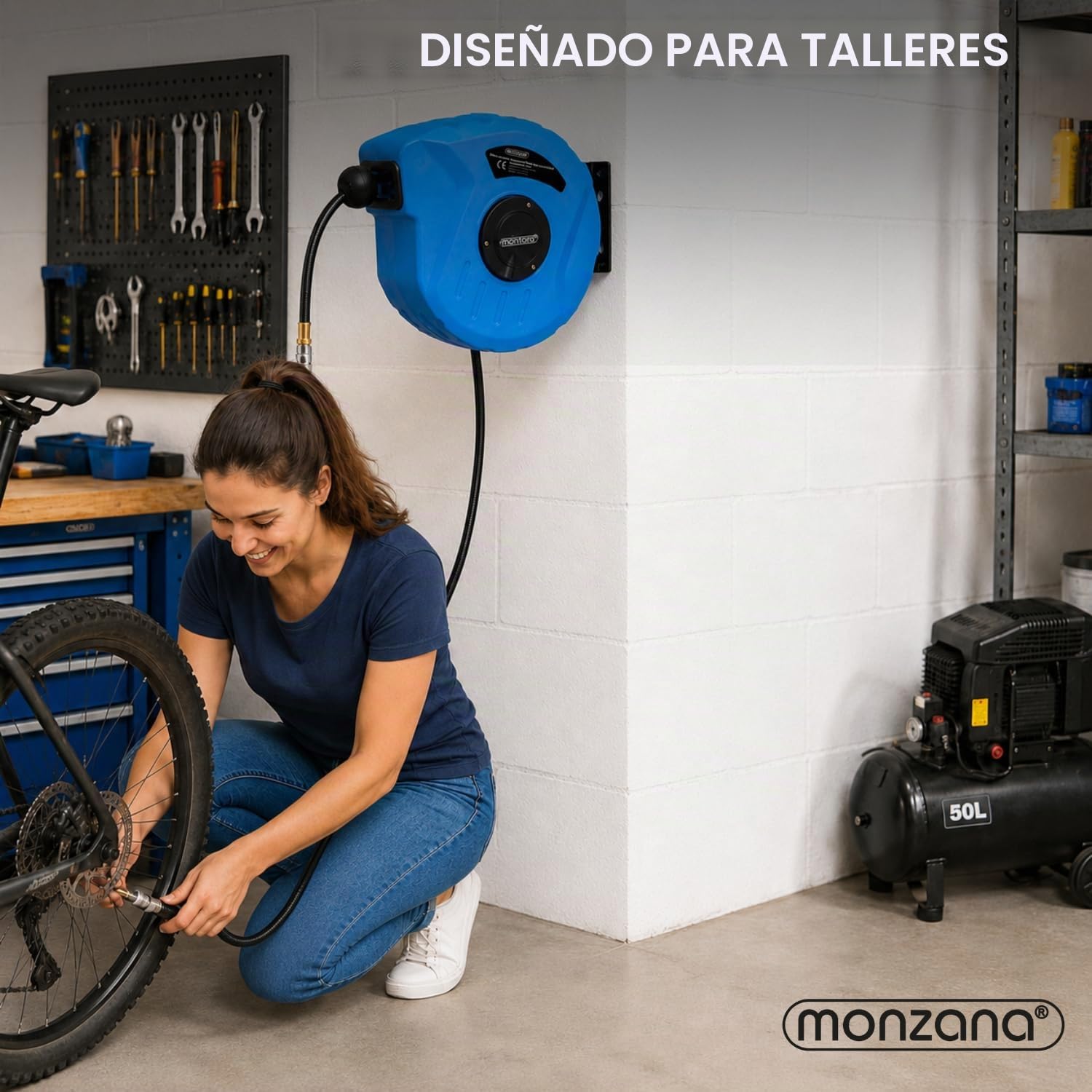 Monzana Carrete de Manguera Automático de 10m Soporte de Pared Aire Comprimido Conexión 1/4' Portamanguera
