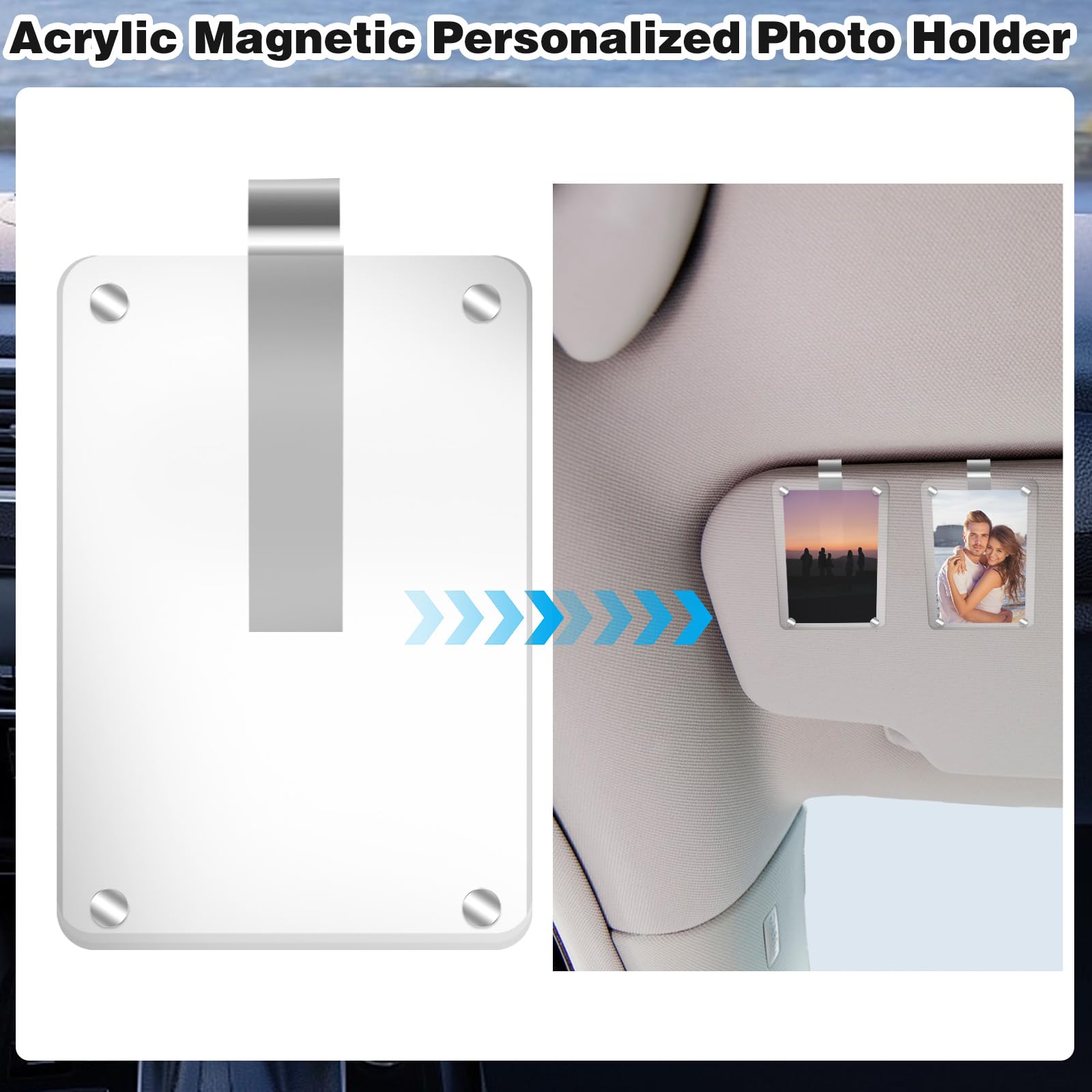 2Pcs Car Picture Holder Acrylic Magnetic Personalized Photo Holder Car Accessories Car Photo Holder Car Visor Clip Personalized — view 3