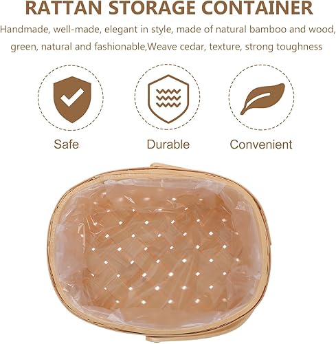 Miniatura 5 de Contenedor de almacenamiento de ratán, canasta hecha a mano de pastos marinos, cesta de almacenamiento tejida de madera, cesta de almacenamiento