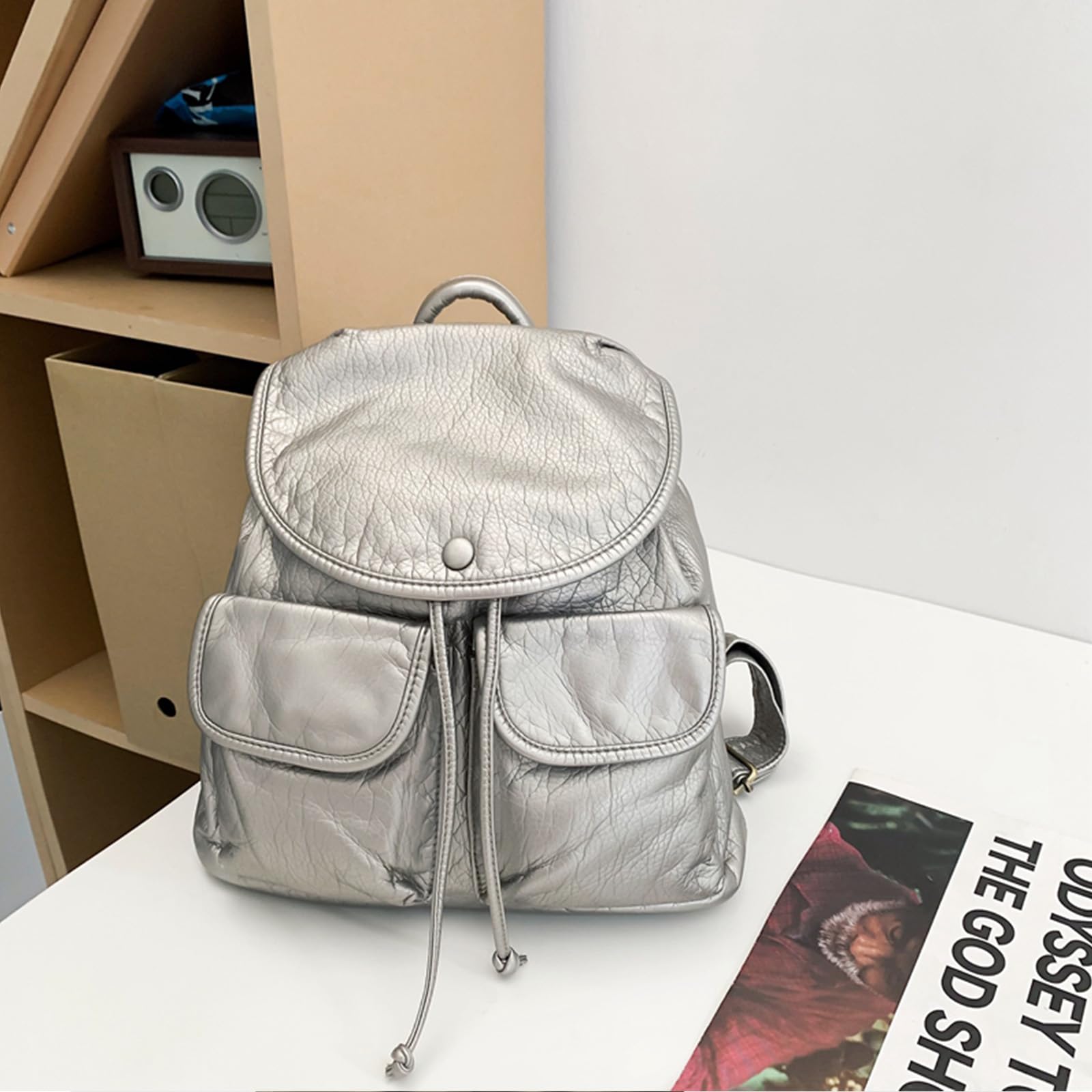 DEERWORD Mujer Bolsos Mochila Casual Bandolera Marca Mediano Antirrobo Italianos PU Cuero 82120 1 piezas Piszkosfehér V1