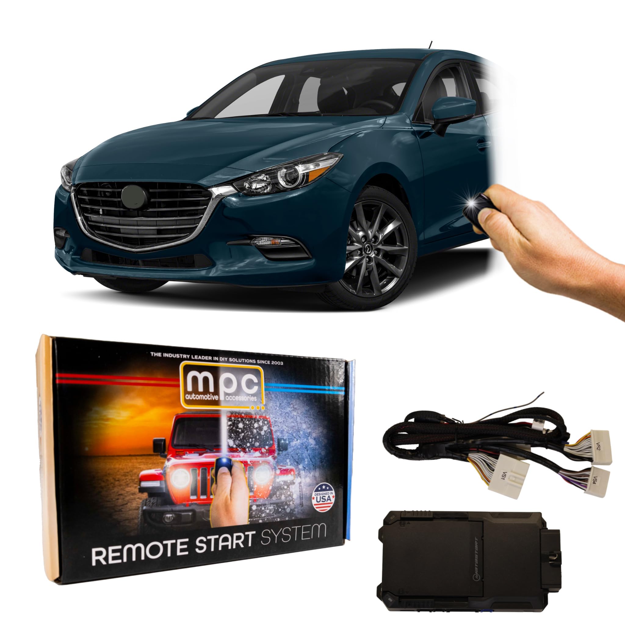 MPC Remote Start Kit Compatible with Mazda 3 & Hatchback 2014-2019 || Plug and Play || Uses Factory Key Fob || Push Lock 3X to Start || USA Tech