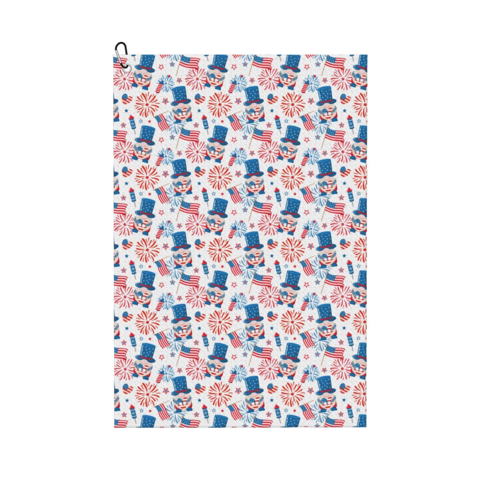 AOOEDM American Gnomes Print Golf Towel with Carabiner Clip Absorbent Microfiber Golf Towel for Cleaning Golf Ball Club Putter Iron for Golf Bag Trolly Belt Loop 16" X 24"