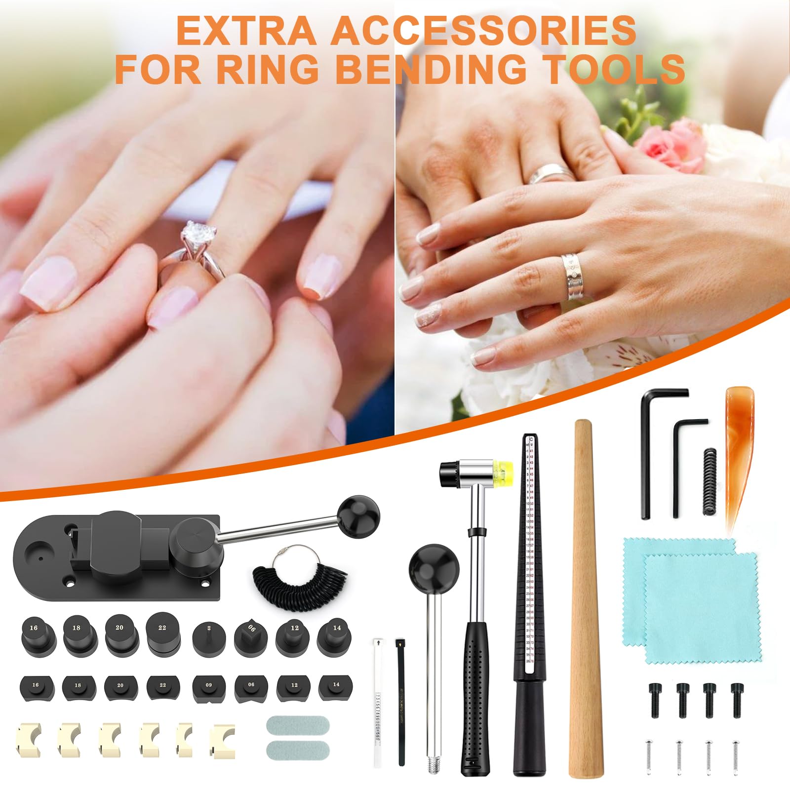 GAXPAK Outil de cintrage d'anneaux, Machine à fabriquer des anneaux en cuillère, Kit de fabrication de bijoux avec matrices en nylon, complet d'outils de cintrage d'anneaux Kit de mesure d'anneauxs