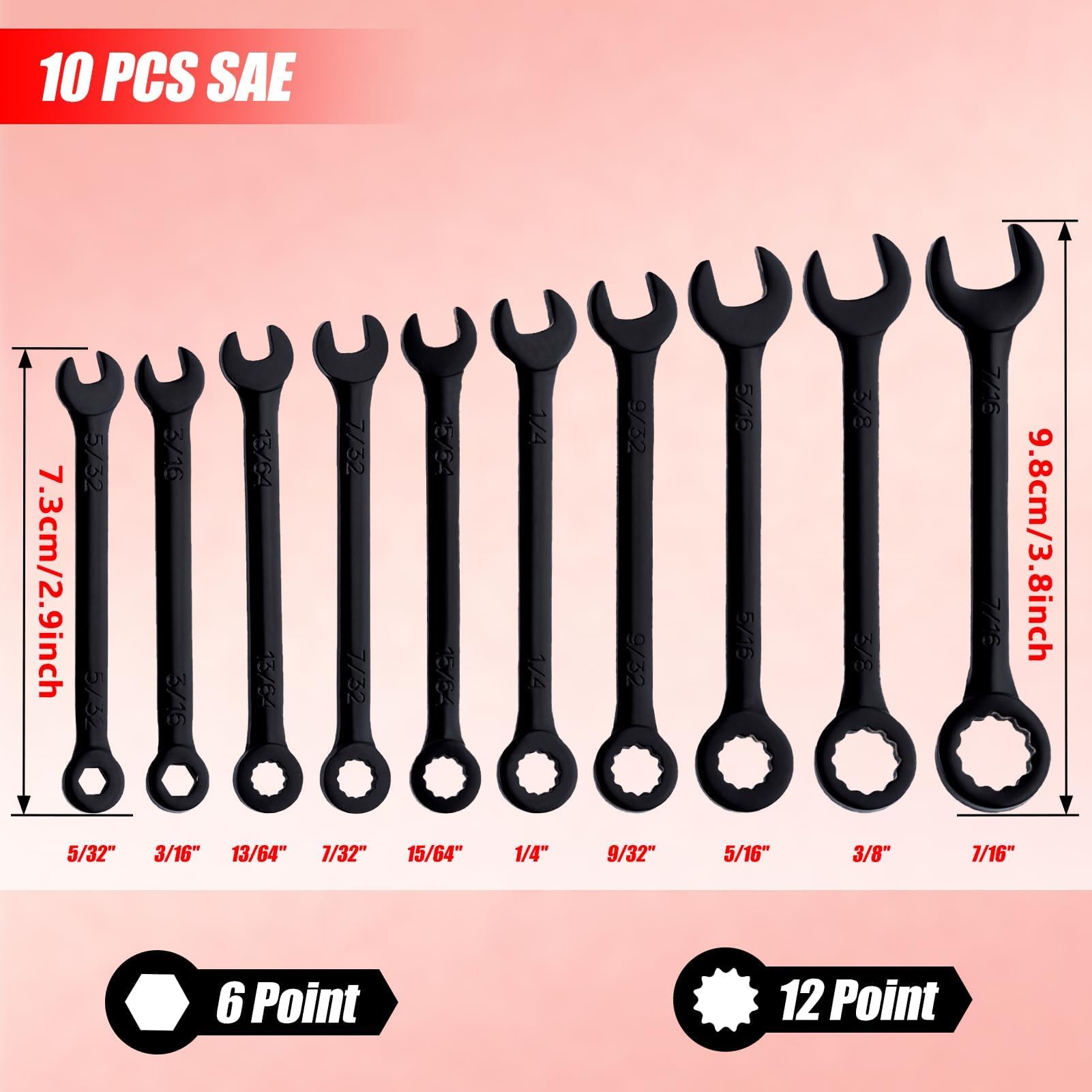 LEONTOOL Mini Wrench Set SAE 10-Piece Ignition Wrench Set, 5/32"-7/16" Open End and Box End Combination Wrenches - Image 4