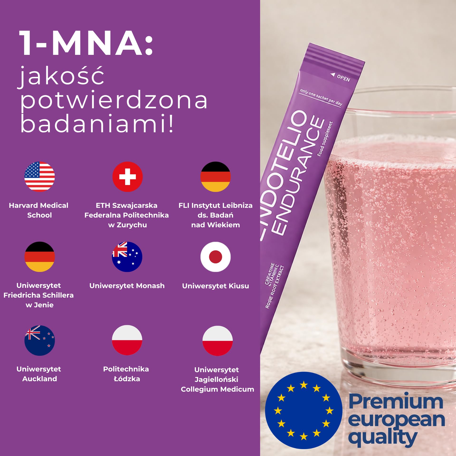 1-MNA Endurance, Optymalizujący NAD+, Suplement dla Sportowców Profesjonalnych i Amatorskich, na Siłownię, dla Biegaczy, z Kreatyną i Różeńcem Górskim, 30 Saszetek