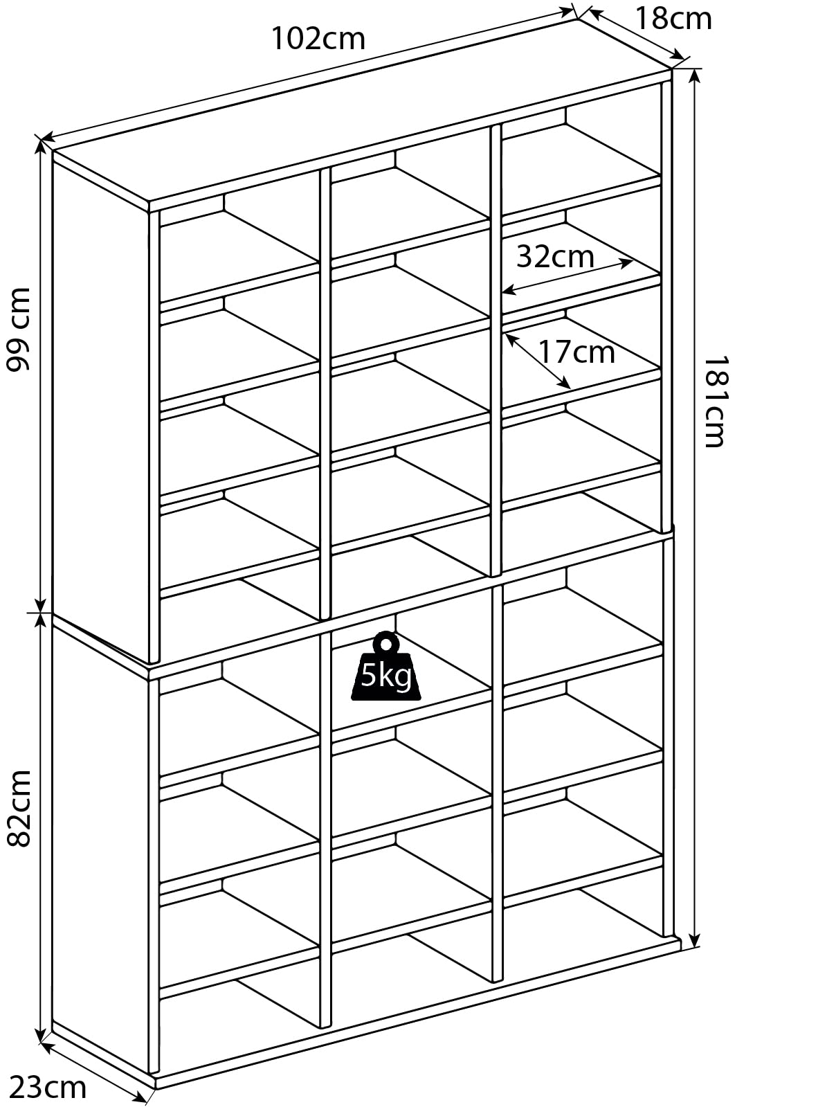 VCM Libreria in piedi | Scaffale salvaspazio per 1080 CD o 504 DVD | 27 scomparti di cui 16 regolabili in altezza | Elegante scaffale in legno classico | Dimensioni: altezza 181 x larghezza 102 x