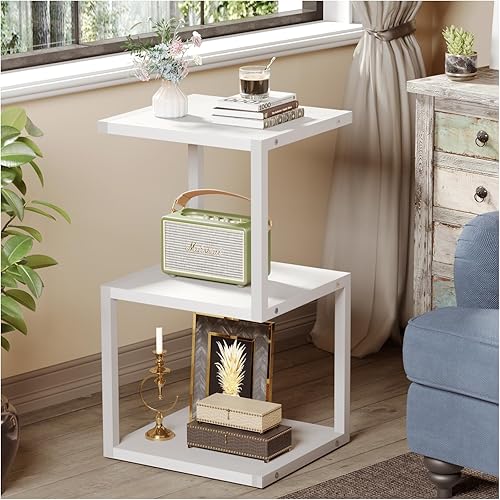 Miniatura 1 de Mesa auxiliar con almacenamiento de 3 niveles, mesa auxiliar en forma de S para espacios pequeños, mesita de noche de 29.5 pulgadas de alto para