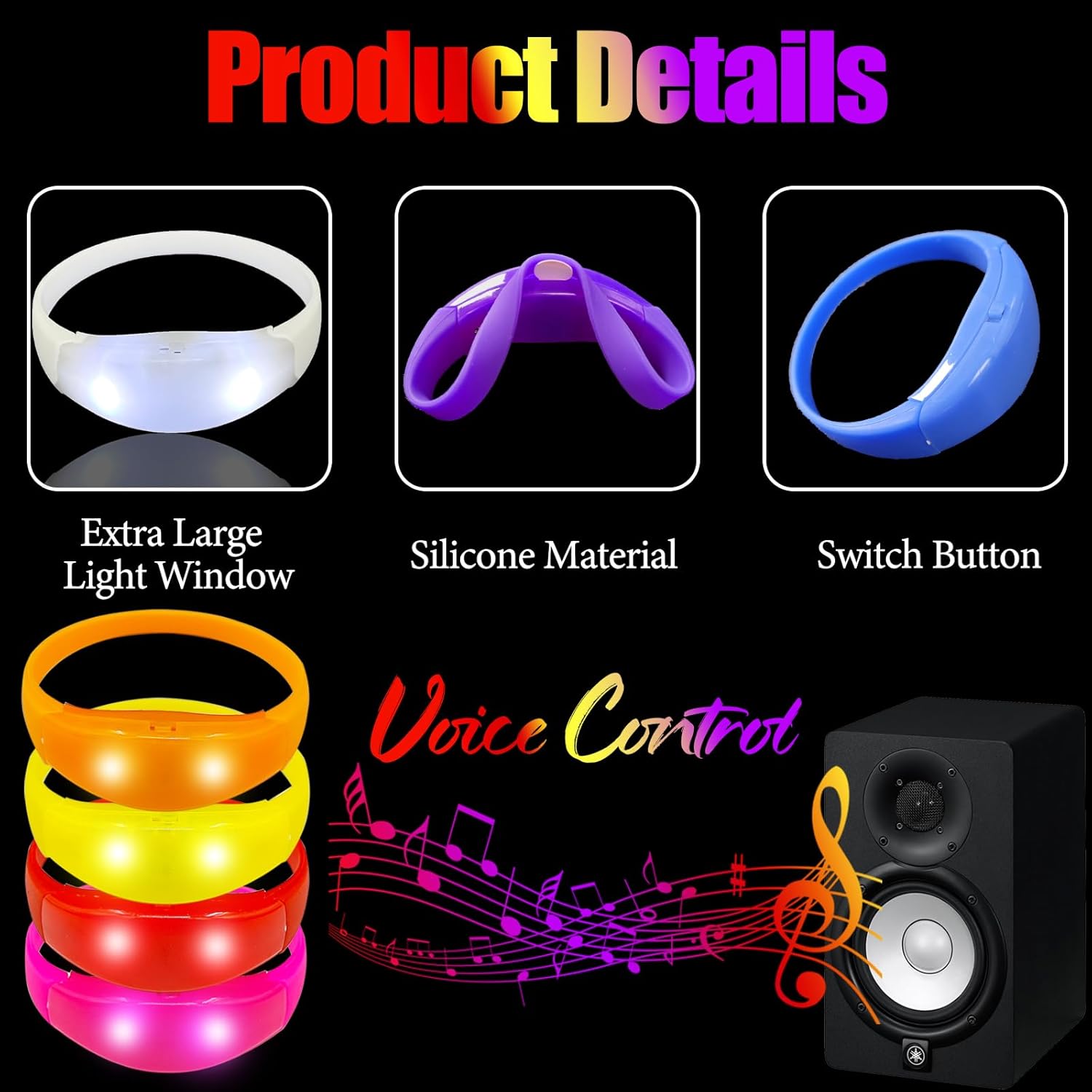 24 Pcs Sound Activated LED Glow Bracelets Light Up Bracelets for Adults Glow in the Dark Bracelets Neon Supplies for Concert - Image 3