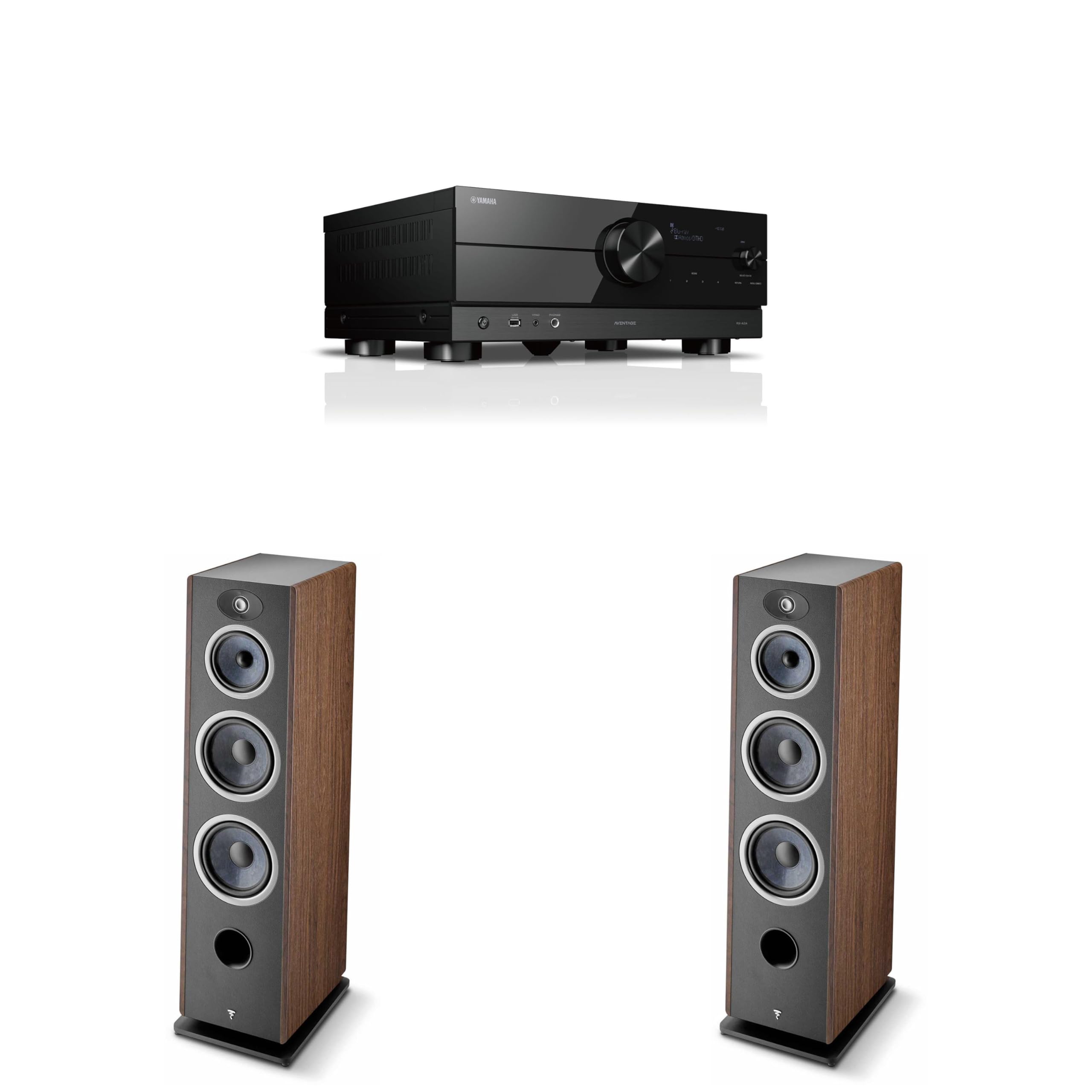 Focal Vestia No4 3-Way Floorstanding Loudspeakers in Dark Wood, Pair with AV Receiver Bundle - Includes RX-A2ABL