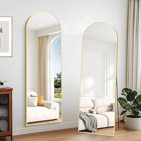 KOCUUY ARC Espejo de Cuerpo Entero, 161 x 52 cm Oro Espejo de pie Grande para Colgar, de pie, Apoyado Espejo de Pared Grande con Marco de Metal para SalóN, Dormitorio, Pasillo