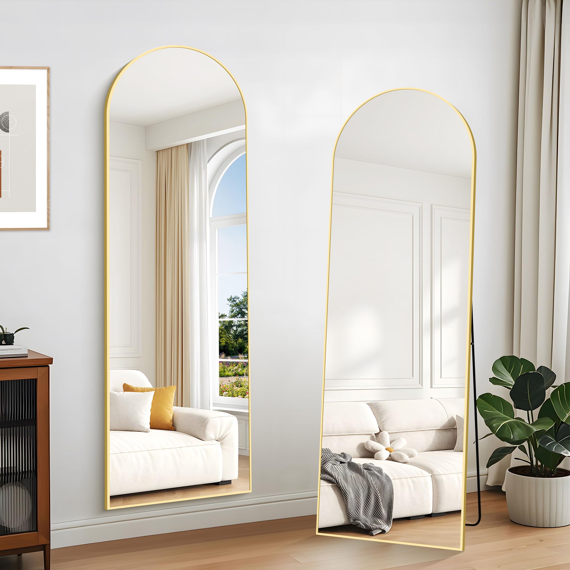 KOCUUY ARC Espejo de Cuerpo Entero, 161 x 52 cm Oro Espejo de pie Grande para Colgar, de pie, Apoyado Espejo de Pared Grande con Marco de Metal para SalóN, Dormitorio, Pasillo