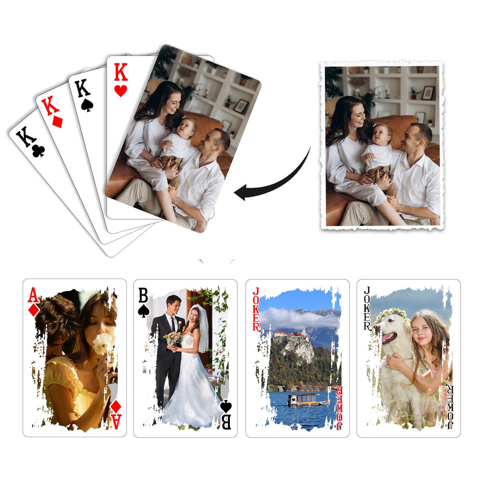 Novalith Personalised Playing Cards, Customised Picture Standard Playing Cards with Photo, Customized Deck of Cards Gift for Family Party Wedding, Party Games, Gifts for Christmas, Birthday (Style 2)