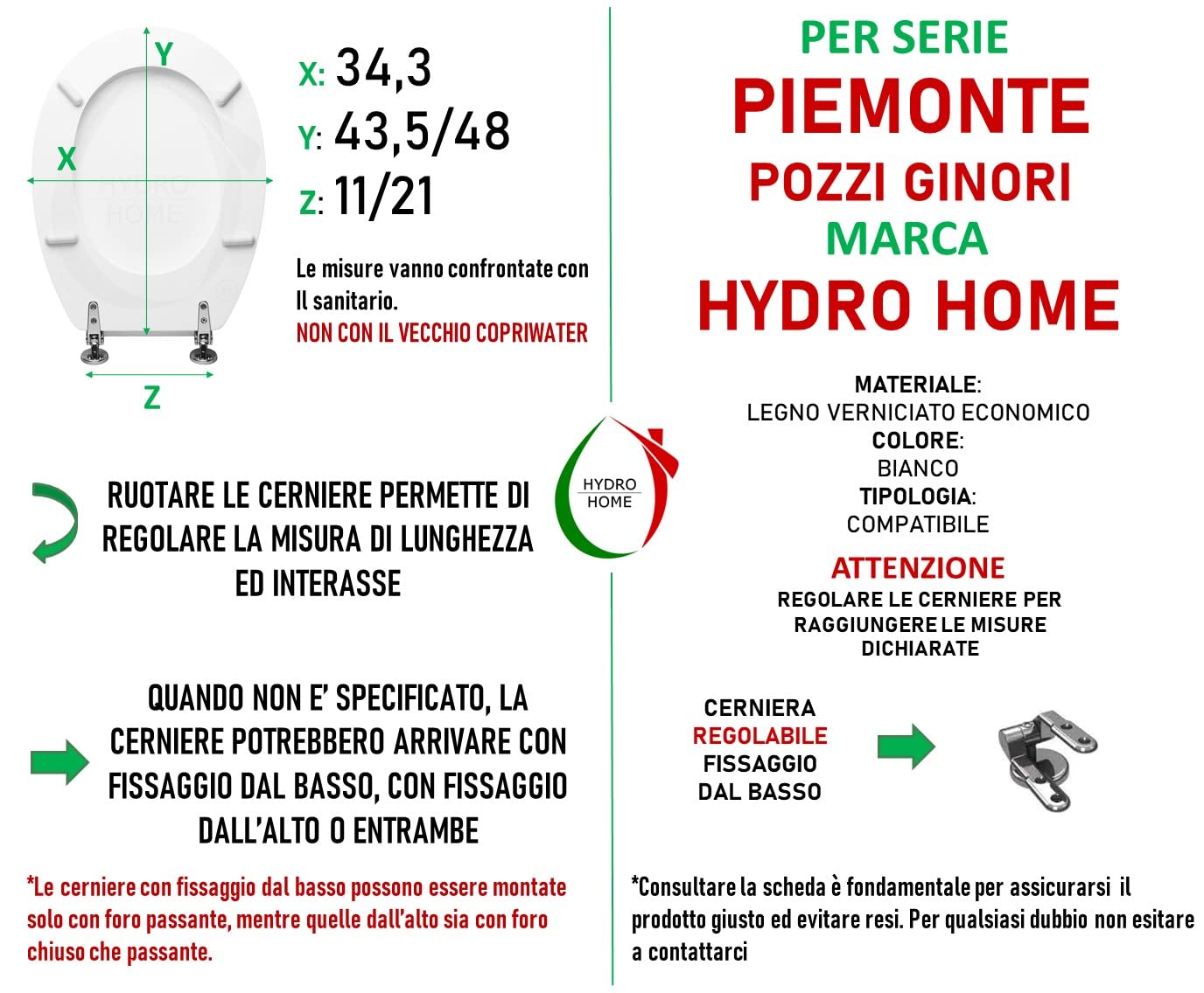 Copriwater Piemonte Pozzi Ginori legno verniciato Bianco compatibile/dedicato economico by HYDRO HOME
