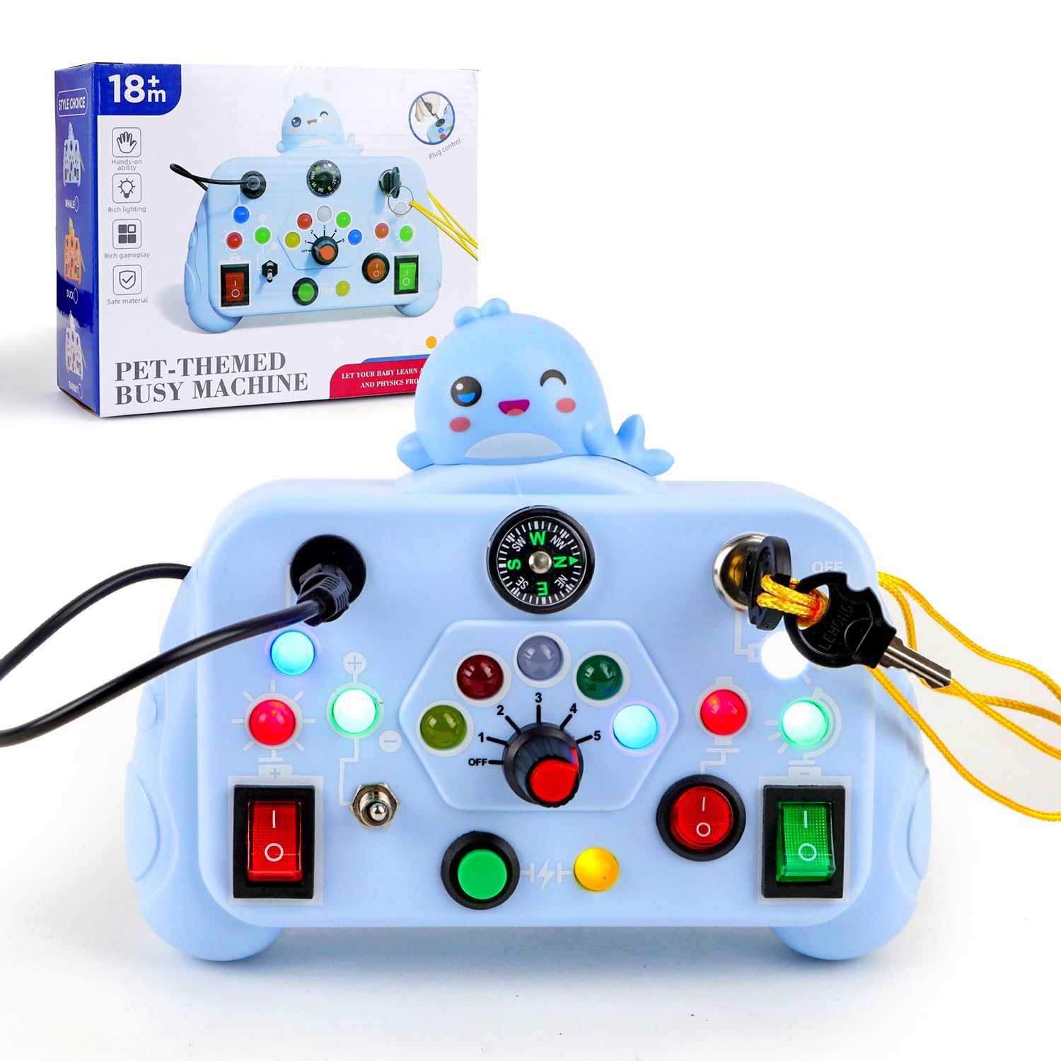 Cadoal Montessori Busy Board 1-3 Year Old Girls Busy Board Age 1 2 3 Sensory Montessori Busyboard with Led Light Switch Travel Toys for Toddlers on Plane Educational Gifts for 1-3 Year Old Girls