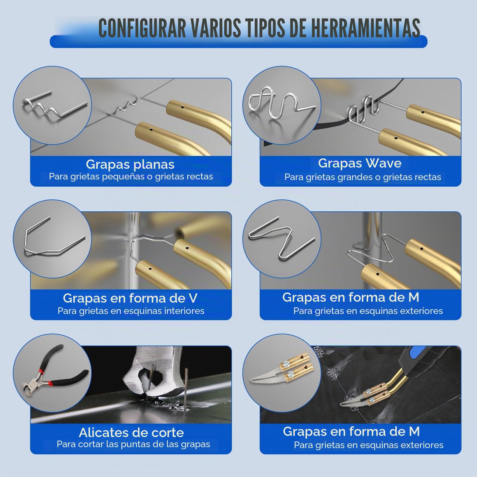 Kit de soldador de plástico, máquina de soldadura de plástico de 220V con 600 piezas de calapas calientes en el kit de reparación de parachoques de automóviles con potencia ajustable de 5 niveles