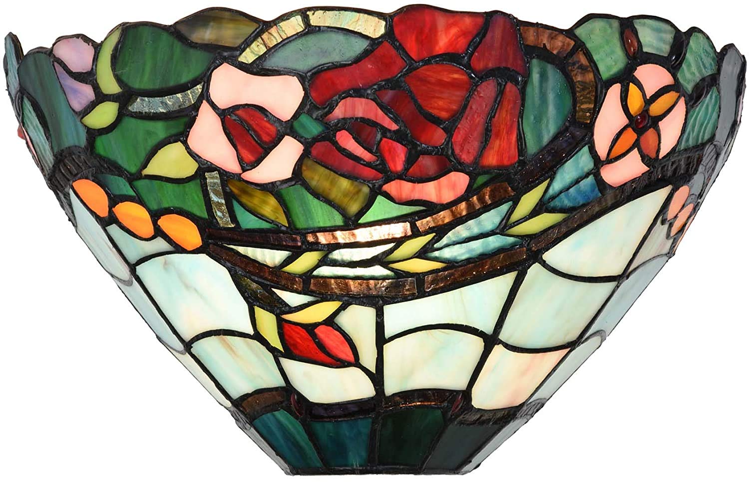 Bieye L30735 Lámpara de apliques de pared con vitral estilo Tiffany con flor de rosa, 12 pulgadas de ancho