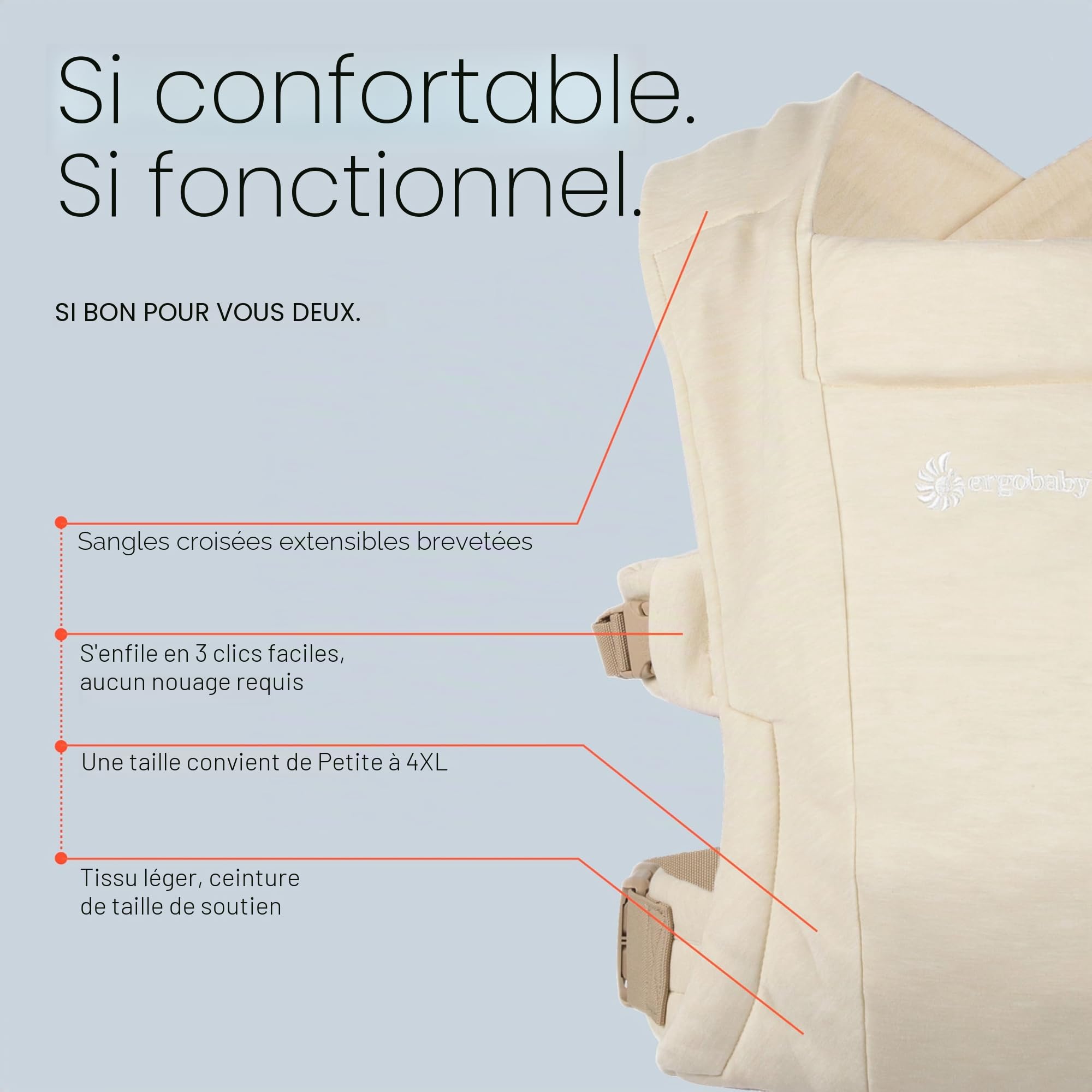 Ergobaby Embrace Porte Bebe Nouveau-ne Physiologique et Ergonomique Extremement Doux, Cream