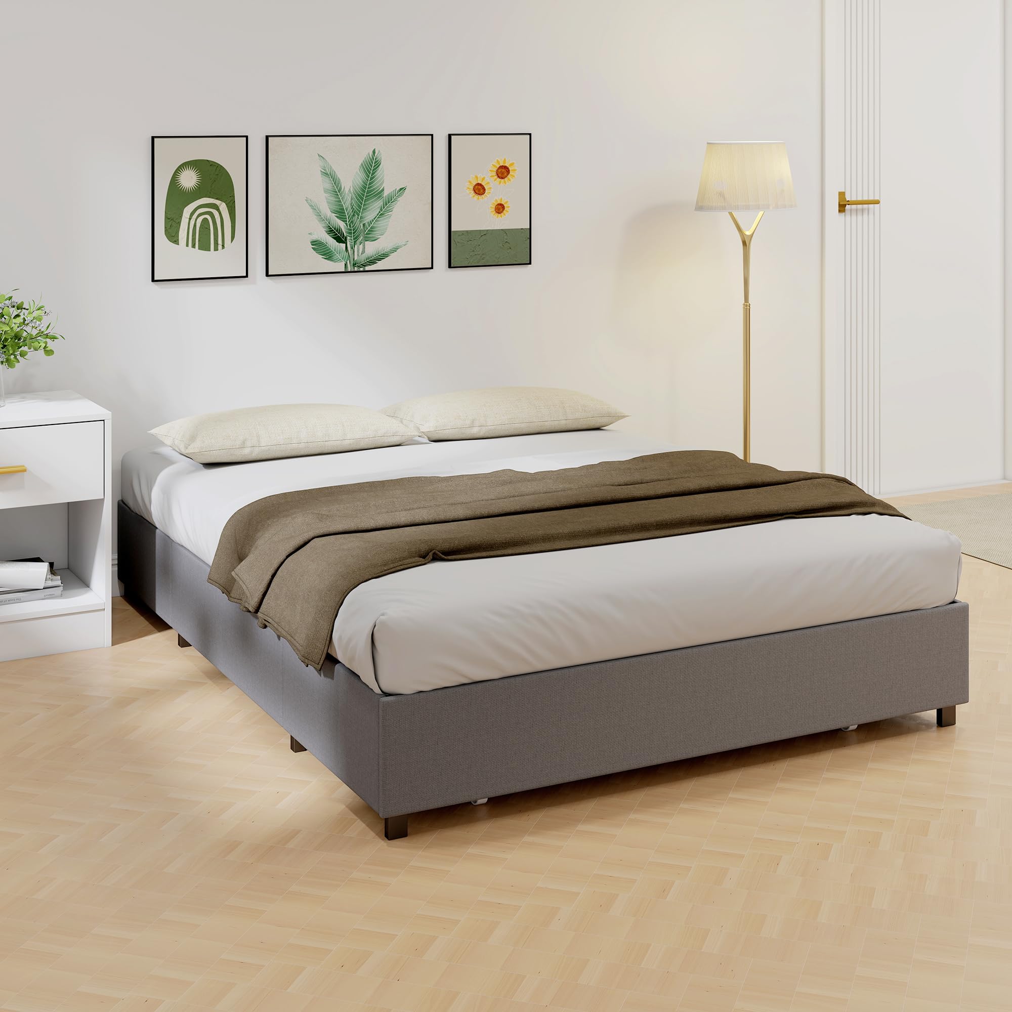 HOMCOM Cama Doble 140x190 cm Estructura de Cama Somier con 3 Cajones y Estructura de Metal Carga 363 kg Gris