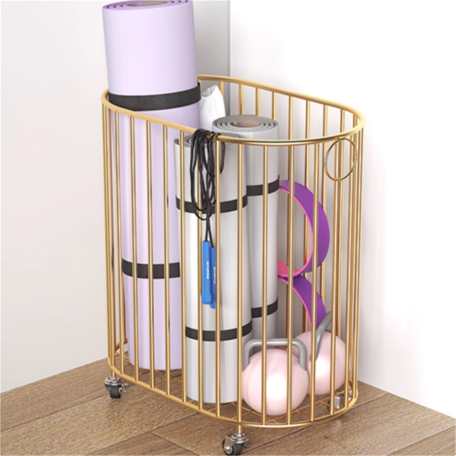 Rolling Gym per manubri, kettlebell e attrezzature da yoga, carrello portaoggetti portatile nero 50 x 58 x 29 cm massimizza lo spazio di allenamento a casa