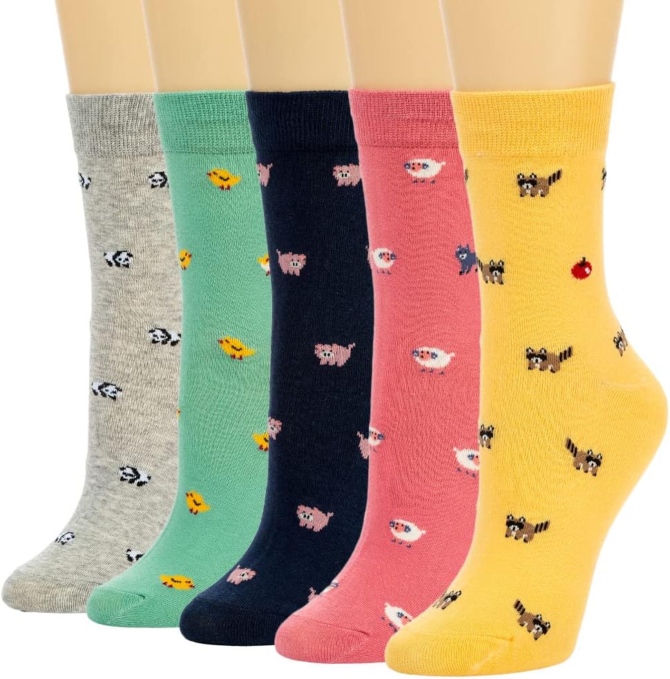 Losa Kute 5 Pairs Cute Patterned Socks Warm Crew Socks