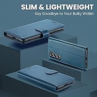 Vista 6 de Funda tipo cartera para Samsung Galaxy S21 FE 5G, con bloqueo RFID, tarjetero de crédito, de piel sintética, función atril, funda protectora a Azul