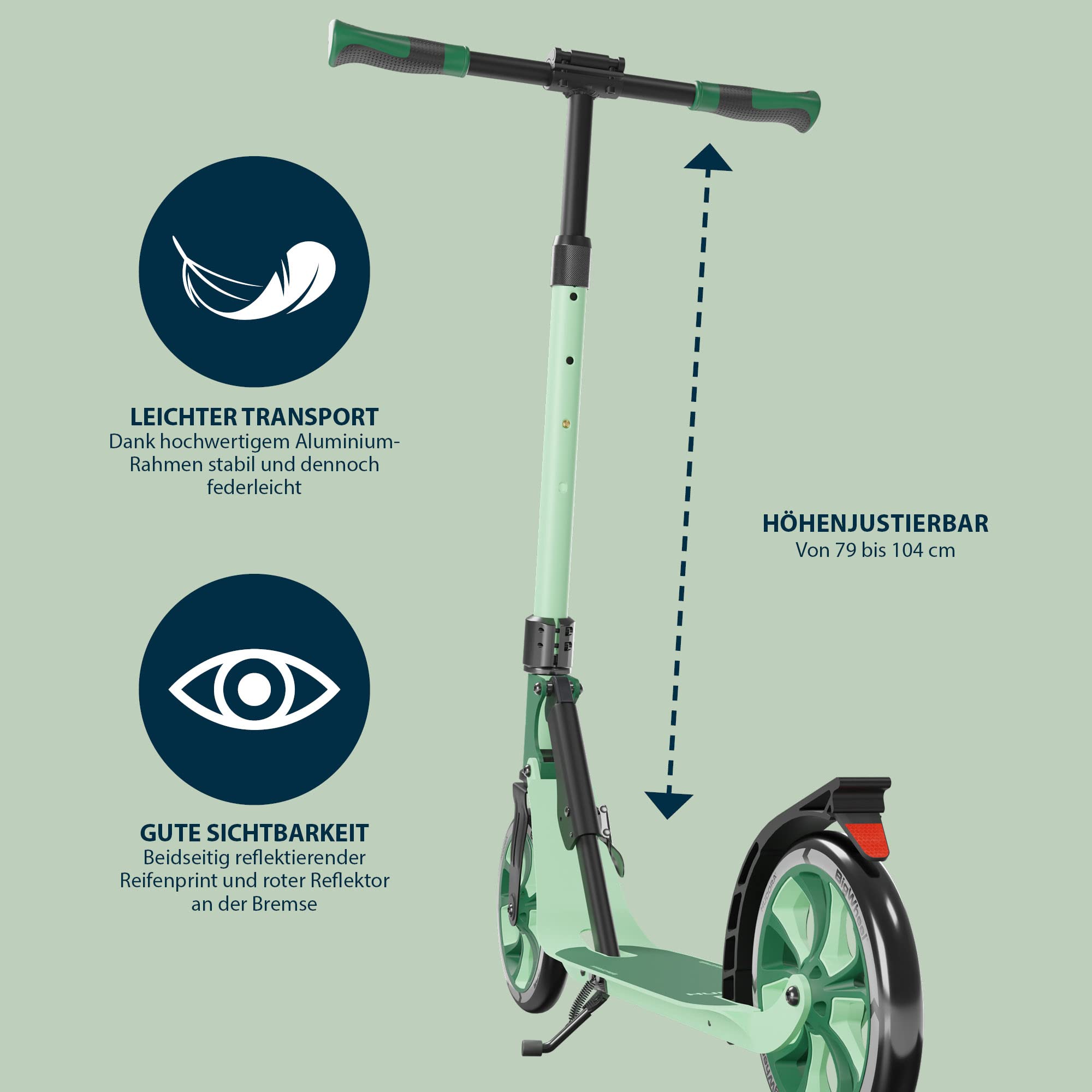 HUDORA BigWheel® 205 Advanced Scooter – wygodna hulajnoga aluminiowa o wadze do 100 kg – regulowana wysokość i składana hulajnoga – dla dzieci/młodzieży i dorosłych
