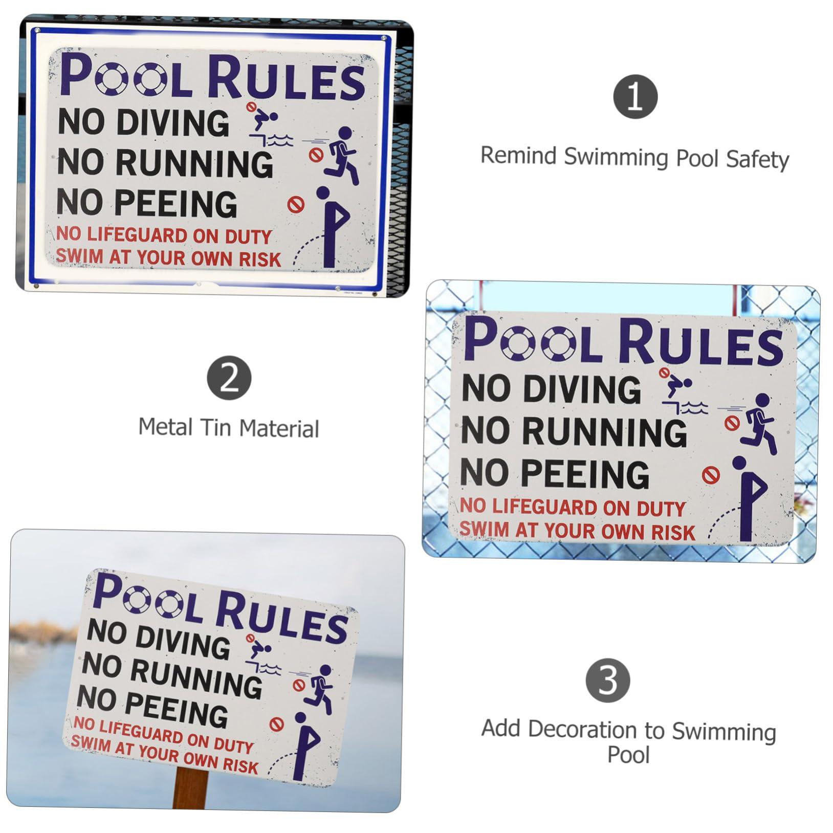 Levemolo Outdoor Pool Rules Sign Metal Wall Decor for Swimming Pool Easy Installation Safety Reminder Durable Messaging for Decor