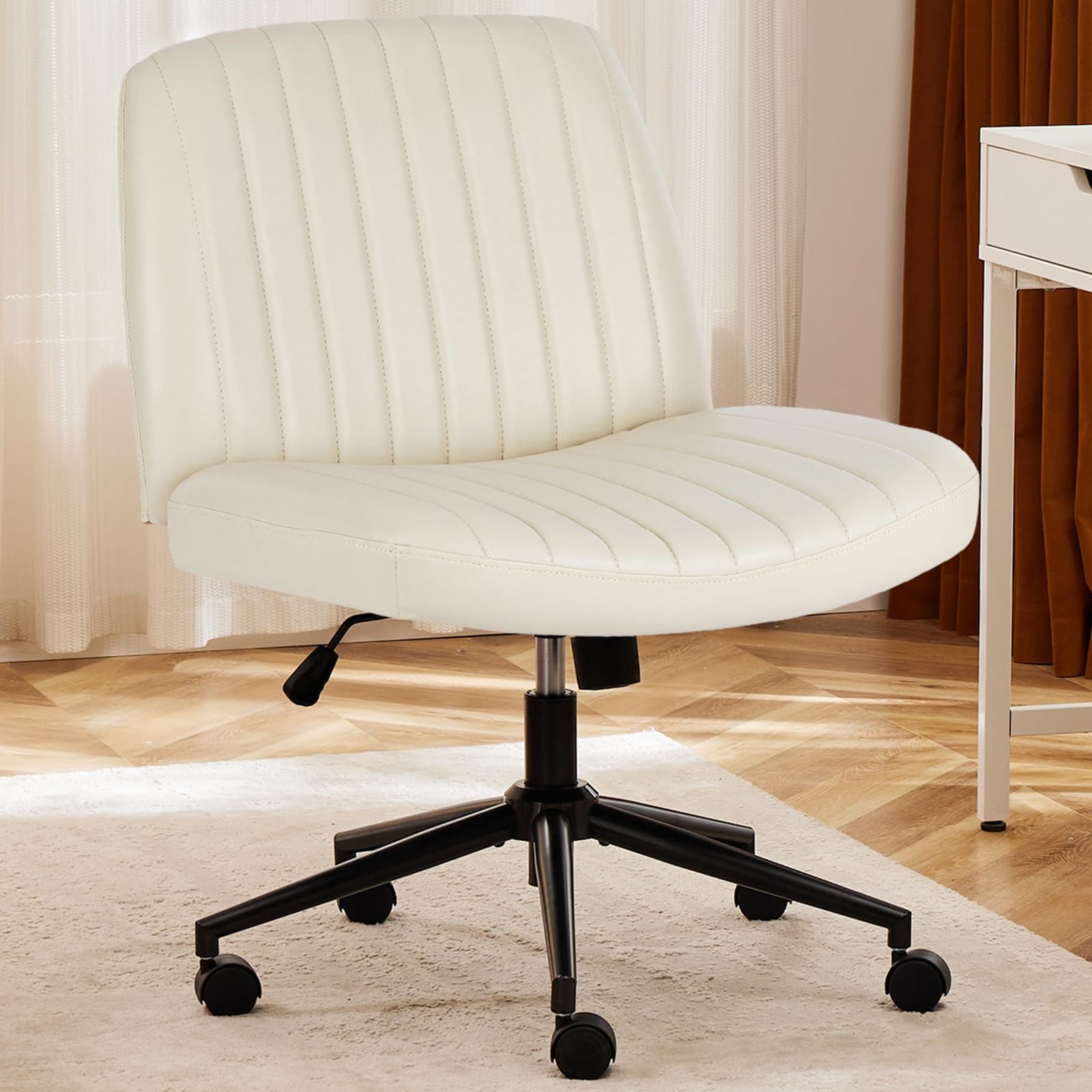 DUMOS Criss Cross Chairs, Armless Office Desk No Wheels Swivel Padded Wide Seat Modern Height Adjustable Mid Back Task Vanity Seating for Home Office Bedroom Computer