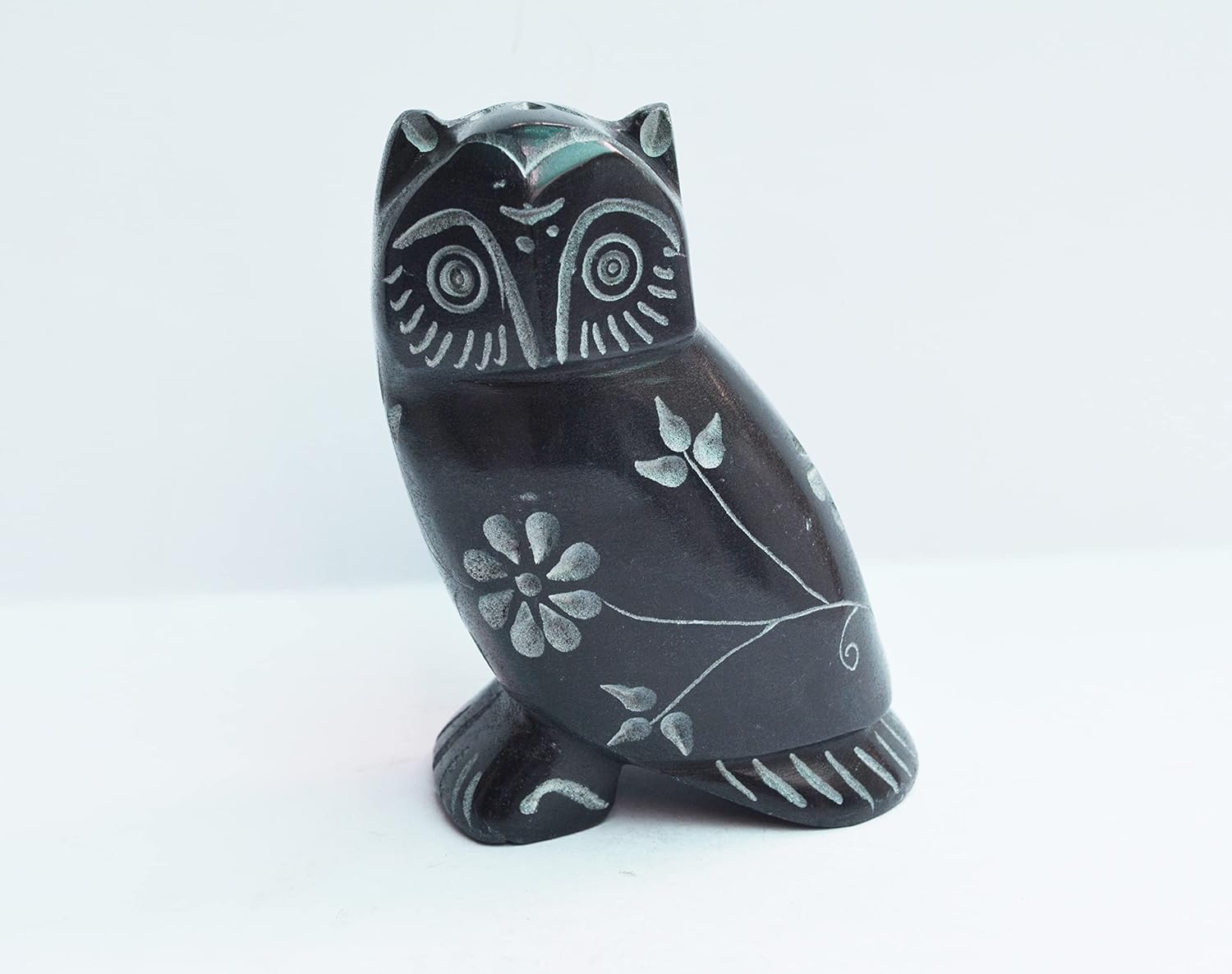 Soapstone Carved Owl Sculpture 3'' inch – Handcrafted Owl Figurine Showpiece for Home & Office Décor – Good Luck Collectible Statue – Polished Handmade Art Gift for Nature & Animal Lovers