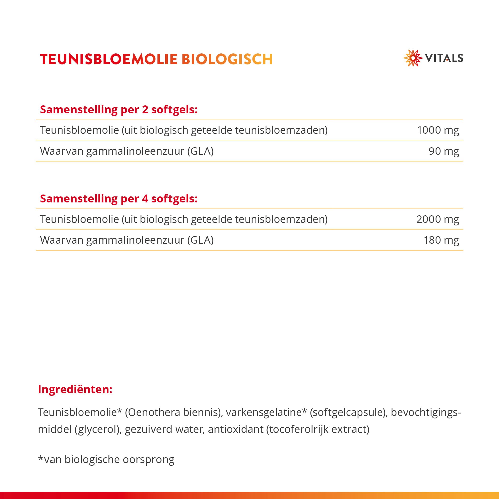 Vitals Nachtkerzenöl Bio - 100 Softgel-Kapseln, vegan. 500mg kaltgepresstes Öl aus Nachtkerzensamen mit GLA. Ohne Chemikalien, aus biologischem Anbau.
