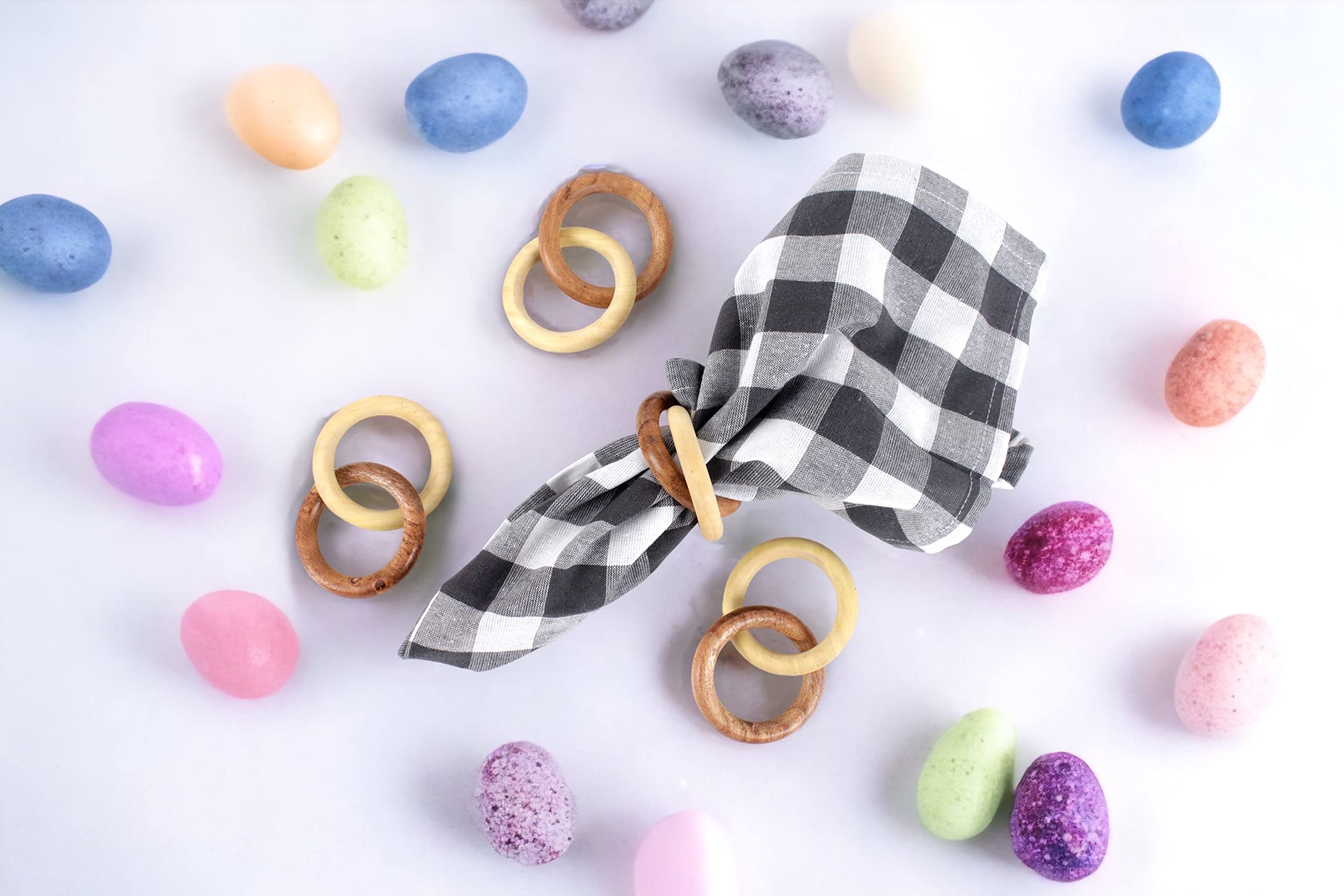 Farmhouse Napkin Ring Set of 12 - Wooden Napkin Holders for Dining Table, Everyday Use, Thanksgiving, Holiday, Christmas, Festive, Party, Gift, Décor (Shades of Brown) - CLEENTABLE