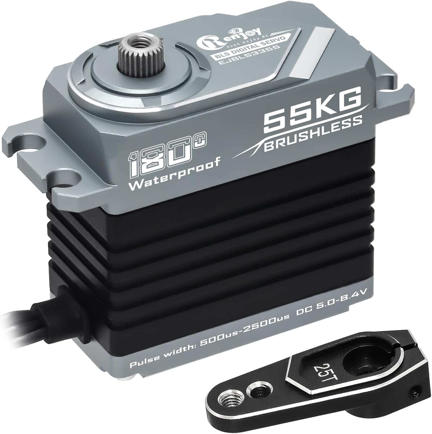 55KG Brushless Servo, Full Metal Servo Magnetic Encoder High Torque Servo with 25T Servo Horn for 1/12 1/10 RC Car RC Crawler Robot Boat
