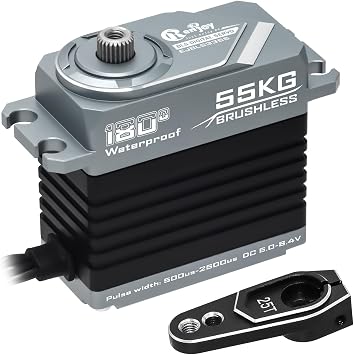 55KG Brushless Servo, Full Metal Servo Magnetic Encoder High Torque Servo with 25T Servo Horn for 1/12 1/10 RC Car RC Crawler Robot Boat