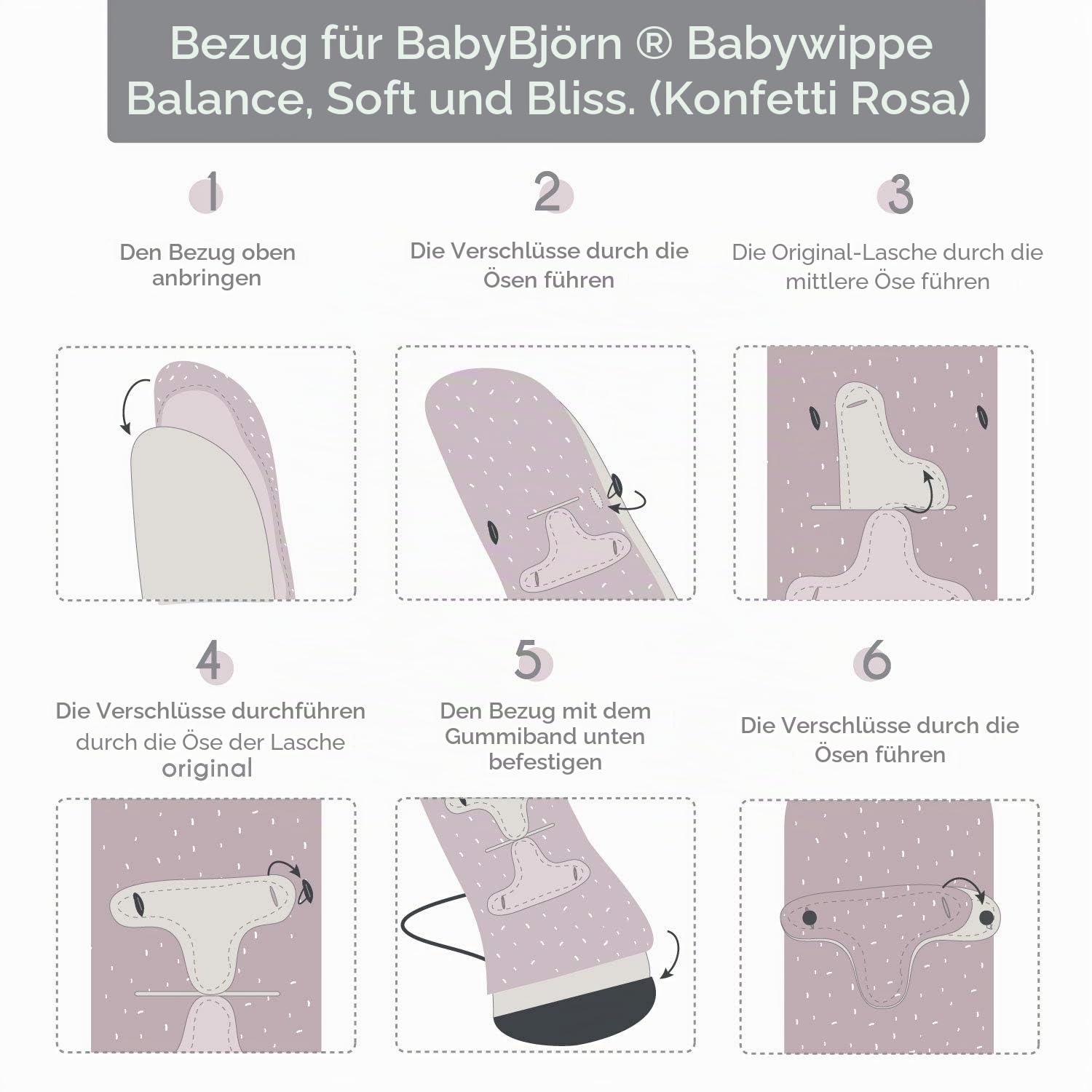 Babyline Bocoro Bezug aus Baumwolle, hypoallergen, weich und atmungsaktiv, für Hängematte Babybjörn Balance, Soft und Bliss (Confetti Rosa), Unisex