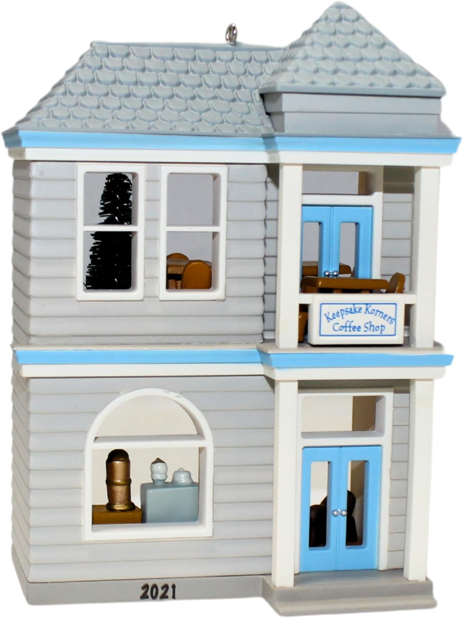 Christmas Ornament,Plastic Year Dated 2021, Nostalgic Houses and Shops Keepsake Korners Coffee Shop