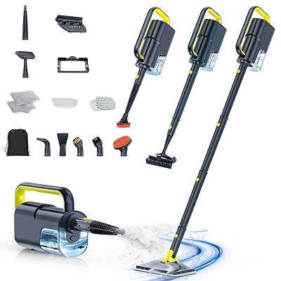 ScrubWiz Steam Mop Cleaner with Detachable Handheld Steamer, 10-in-1 Multi Accessories, Washable Microfiber Pads, 350ml and 2 Adjustable Levels for Cleaning Floor, Carpet, Grill, Tile, and Grout, Gray