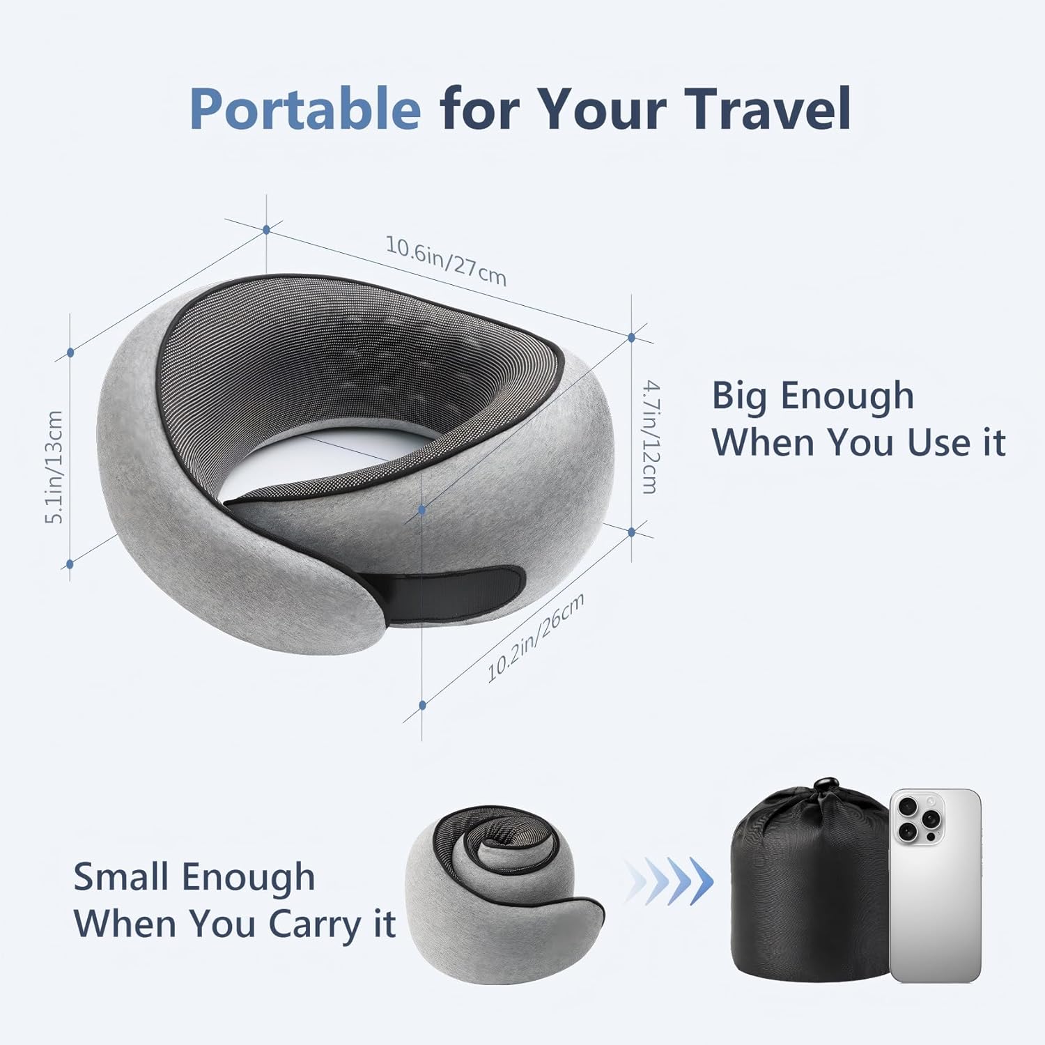 Travel Neck Pillow with 100% Pure Memory Foam, G-Shape, Includes Eye Mask & Ear Plugs, Ergonomic Design for Airplane, Car & Office, etc, Beige Gray - Image 8