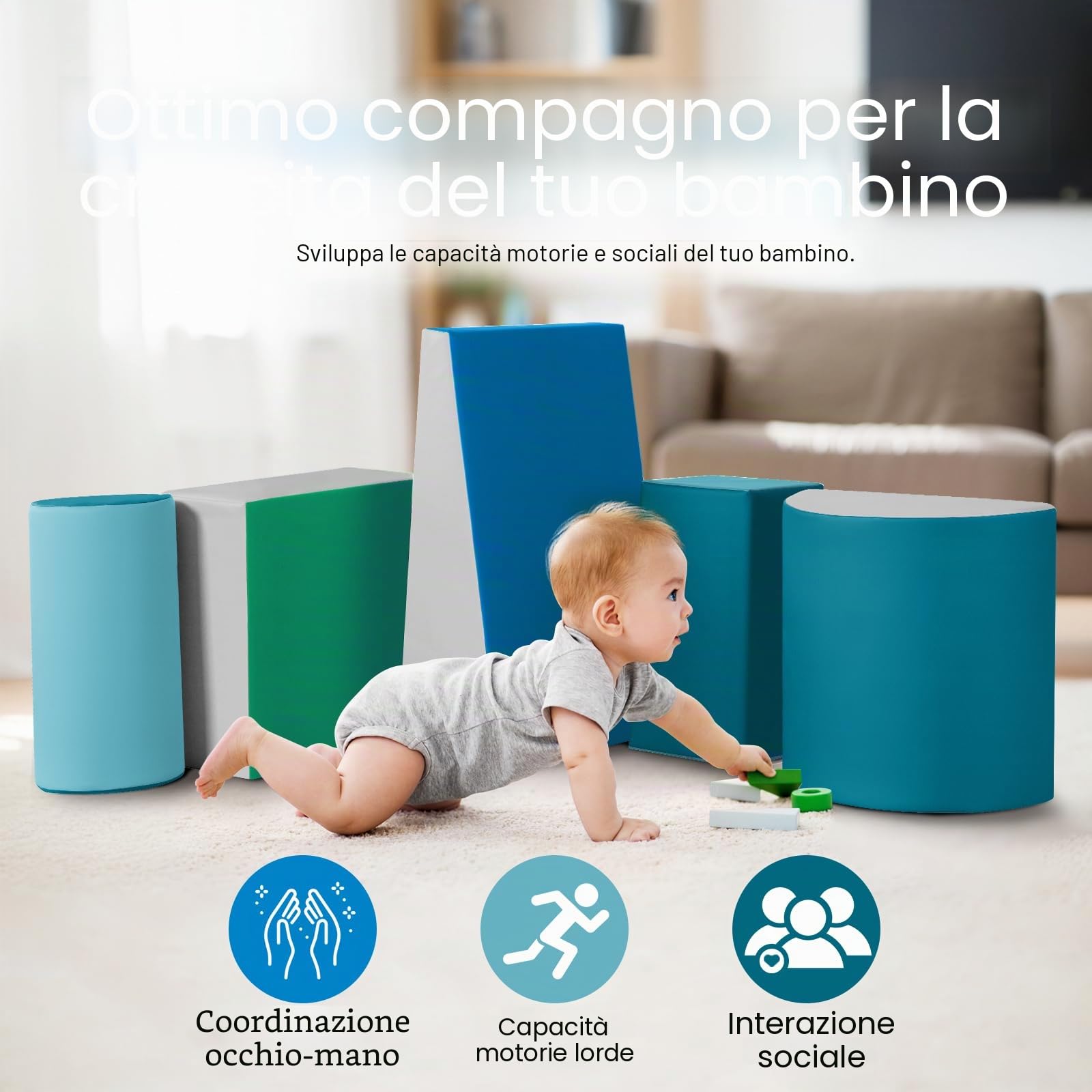 Wilwolfer Blocchi per Bambini in Schiuma Set: 5 Pezzi Pelle PU Set da Gioco Blocchi Morbidi per Bambini - Percorso a Ostacoli per Infanzia per Soggiorno Cameretta e Asilo Nido(Moderno)