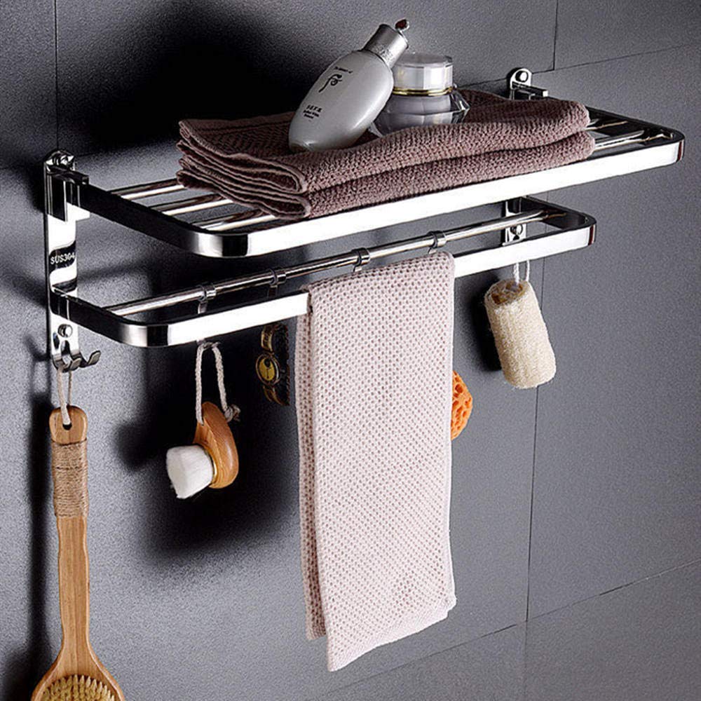 Portasciugamani Senza Trapano Ruimooto - Pieghevole A 90&deg;, Con 4 Ganci, Nero, 60cm