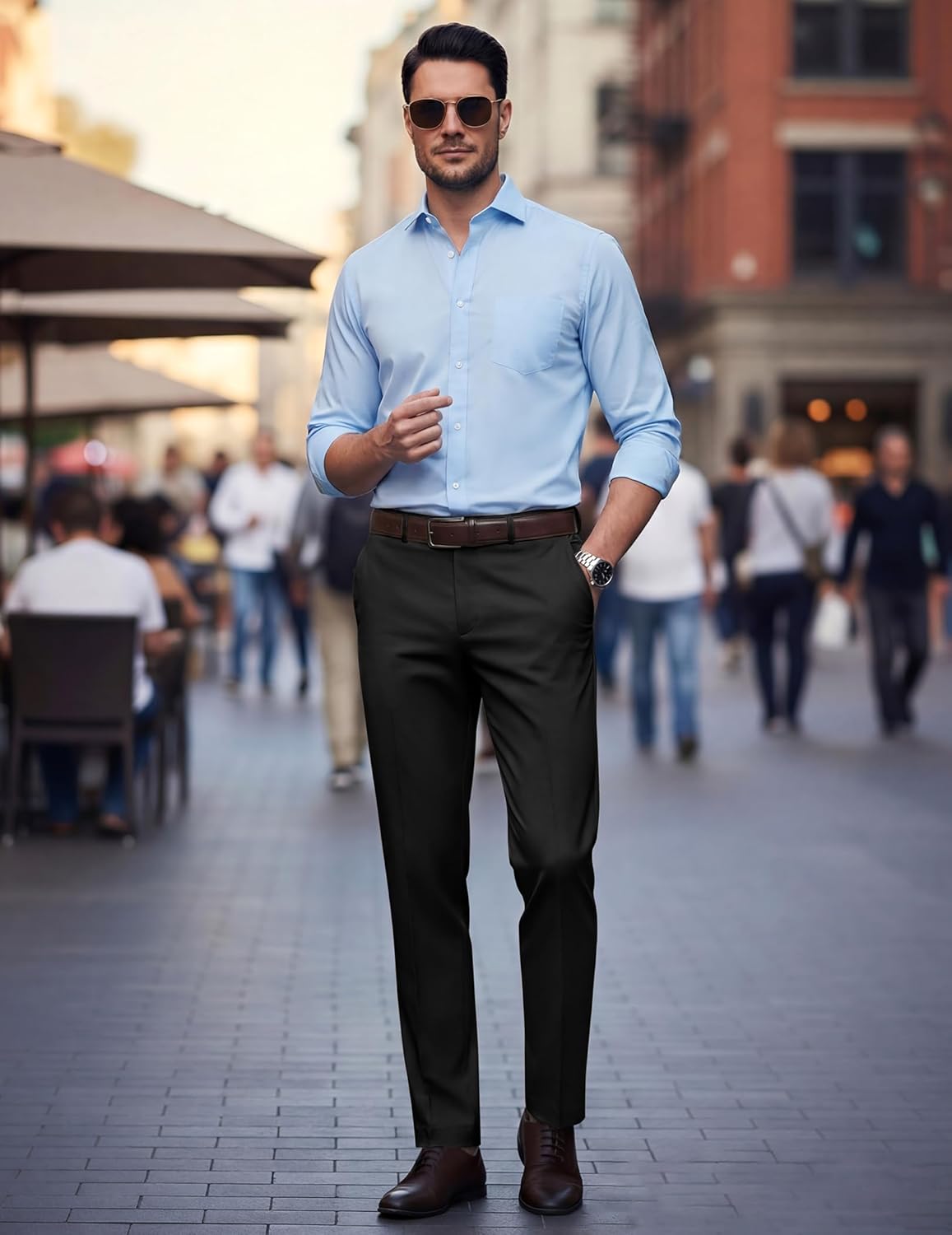 COOFANDY Mens Dress Pants Classic Formal Slim Fit Flat Front Slacks Casual Expandable Waist Suit Pants