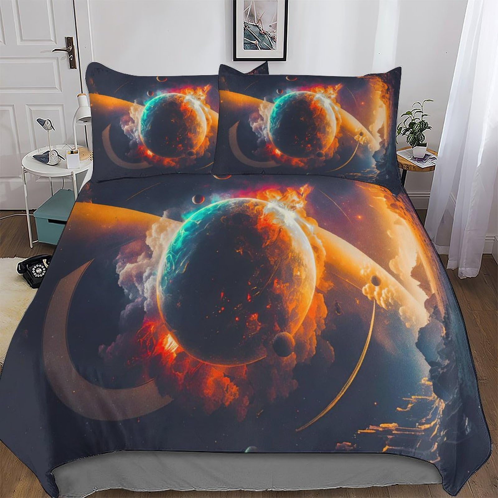 Housse de couette 3D Jupiter parure de lit microfibe double 200x200 pour garcons filles