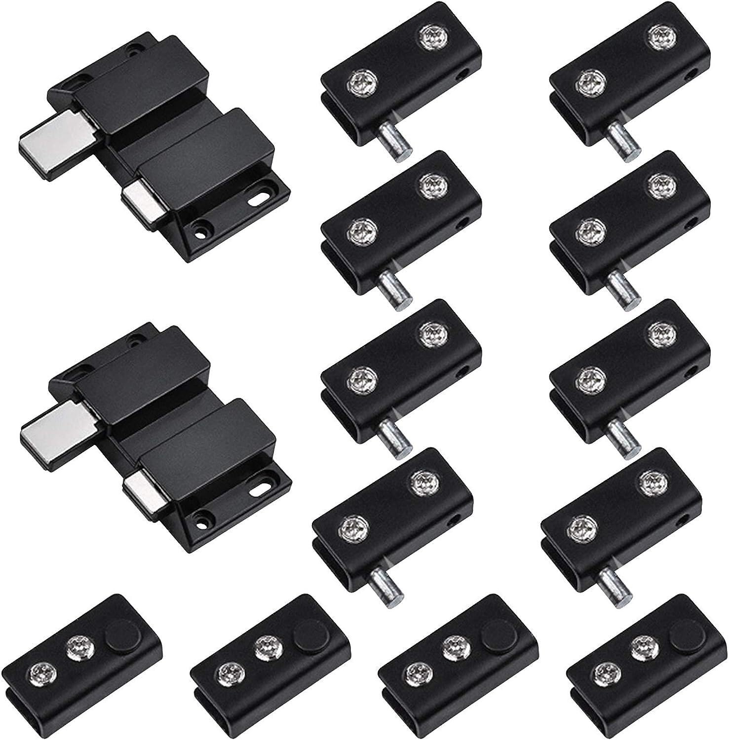 Nviusdsj Double Head Hinges, 4Pcs Frameless Glass Door Black Pivot Hinges Stainless Steel Clips For 5-6Mm Free-Swinging(Double Head)