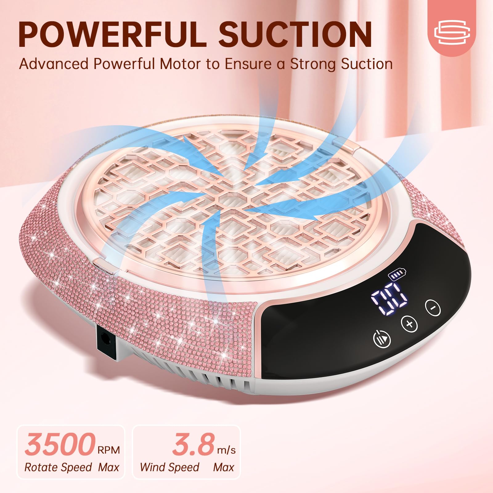Aspirador De Polvo para Uñas Inalámbrico Potente, Extractor De Polvo De Manicura para Uñas De Gel Y Acrílico, Máquina Portátil para Salón Y Casa AB Diamond B-Pink Diamond